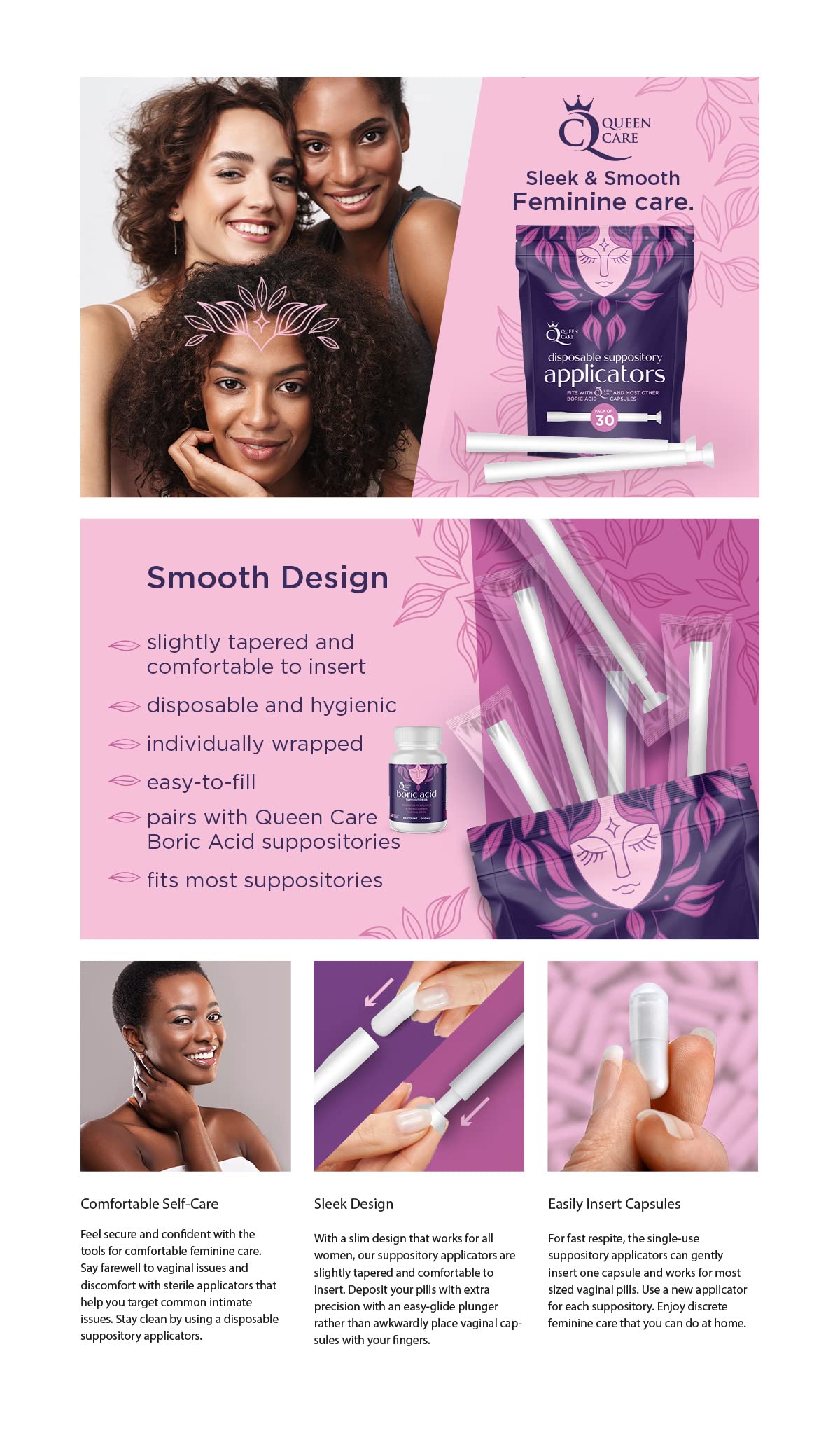 Queen Care - Disposable Suppository Applicator, Boric Acid Applicator, Feminine Care Suppository Applicator Queen CareAu supplements