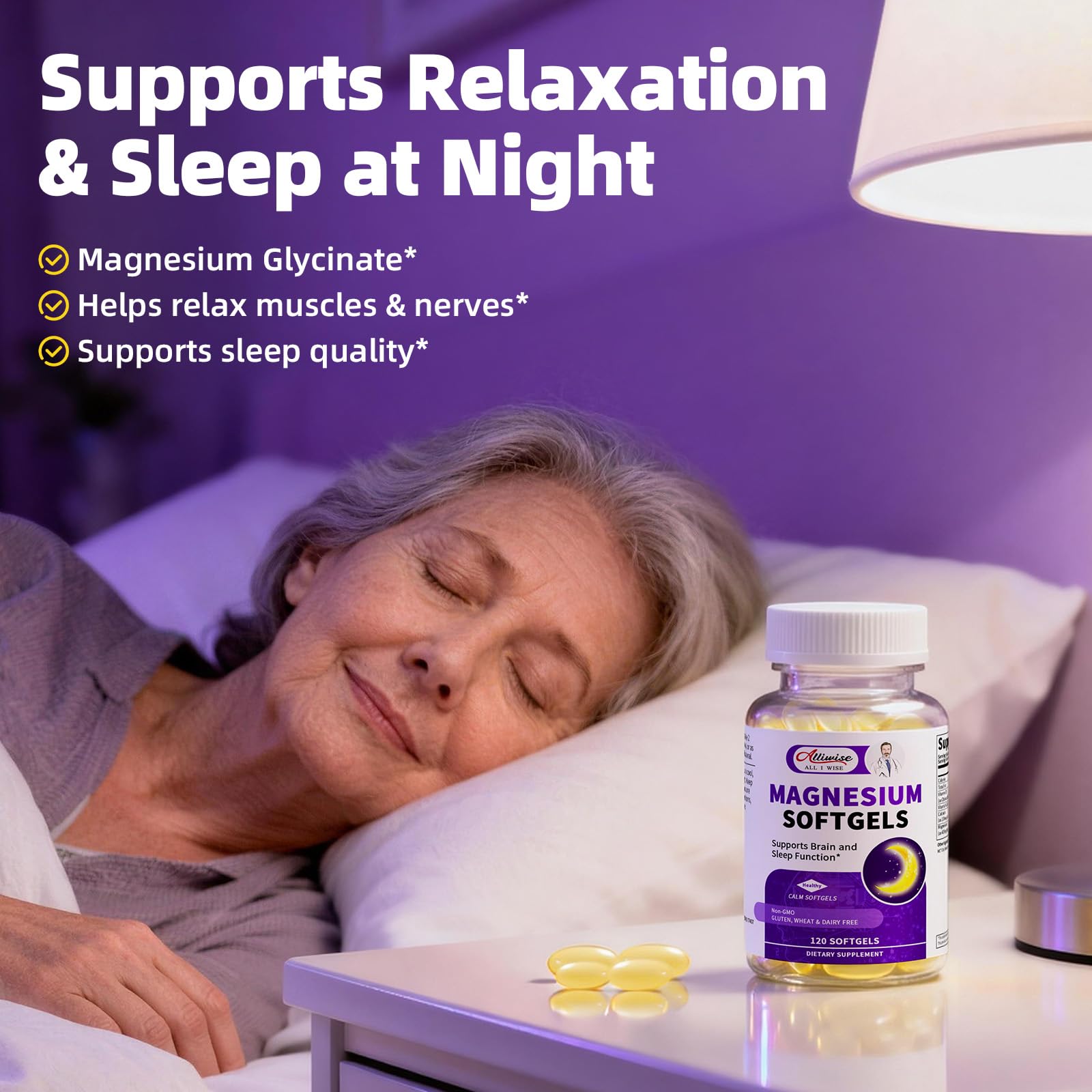 Magnesium Glycinate 400mg Softgels, Small Easy to Swallow High Absorption Magnesium Supplement, with Vitamin D3 & K2 for Sleep Relax Calm Muscle Bone* Health, 120 Gelcaps AlliwiseAu supplements