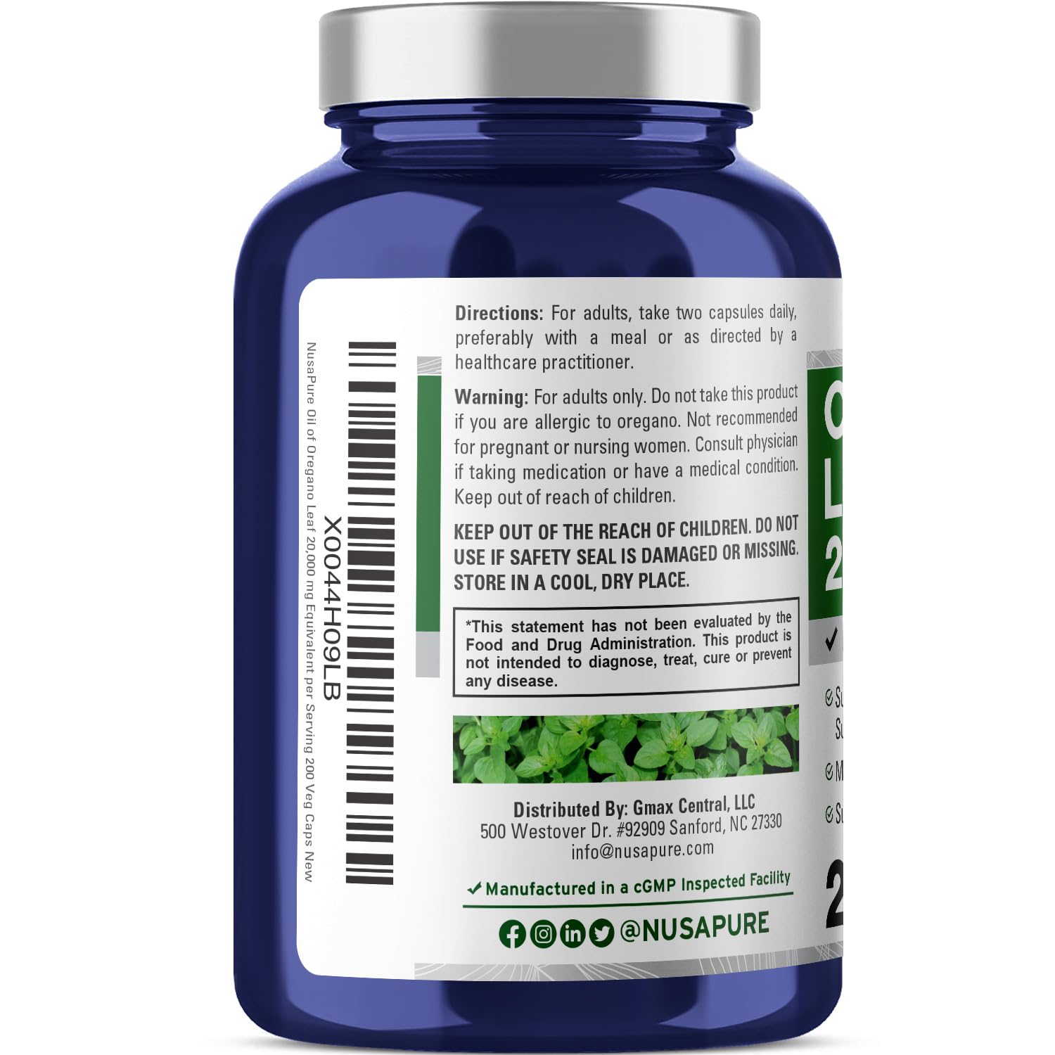 NusaPure Oregano Oil Extract 20000mg | 200 Veggie Powder Capsules | Naturally Occurring Carvacrol | Non-GMO and Vegan Extract 65:1 NusaPureAu supplements