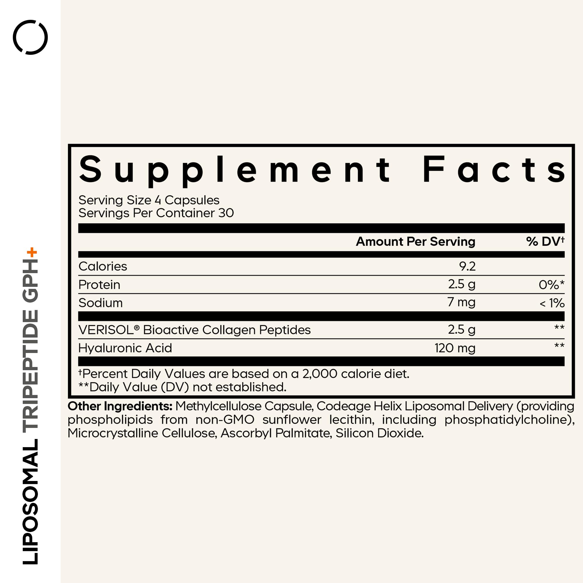 Codeage Liposomal Tripeptide GPH+ Supplement - Verisol Bioactive Beauty Collagen Peptides - Hyaluronic Acid - Skin Structure Support - GPH Tripeptide - Glycine–Proline–Hydroxyproline - 120 Capsules CodeageAu supplements