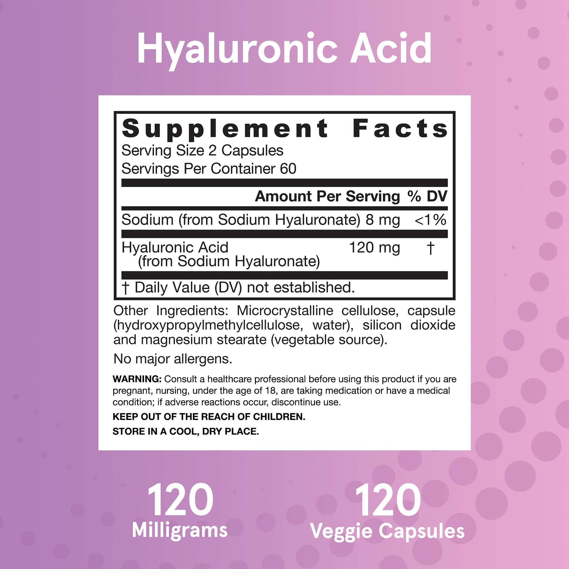 Jarrow Formulas® Hyaluronic Acid 120 mg, Dietary Supplement, Skin Health Support, 120 Veggie Capsules, Up to 60 Day Supply Jarrow FormulasAu supplements