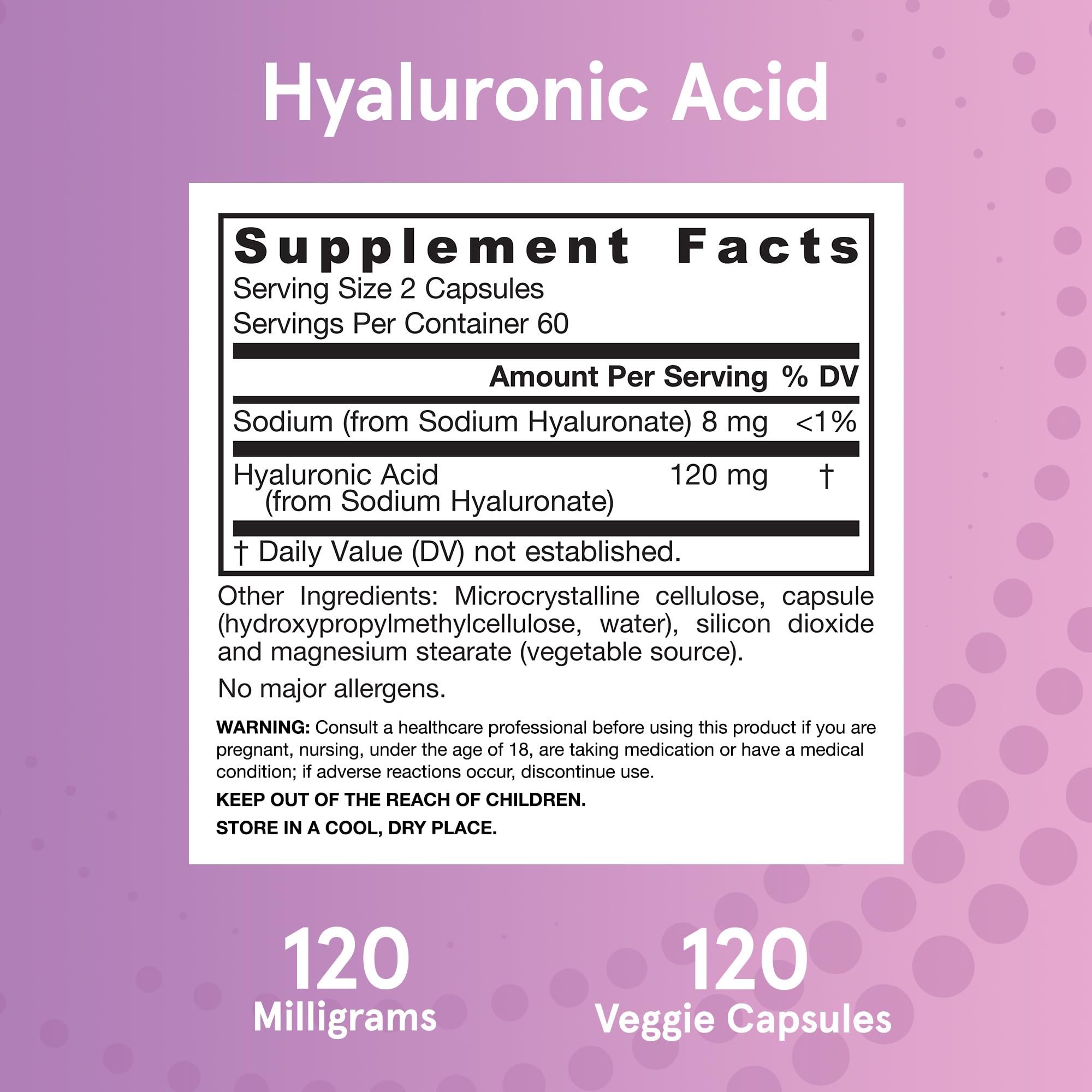 Jarrow Formulas® Hyaluronic Acid 120 mg, Dietary Supplement, Skin Health Support, 120 Veggie Capsules, Up to 60 Day Supply Jarrow FormulasAu supplements