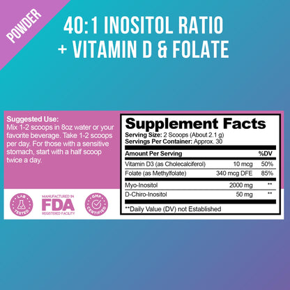 Premium Inositol Supplement - Myo-Inositol and D-Chiro Inositol Powder Plus Folate OptifyUS supplements