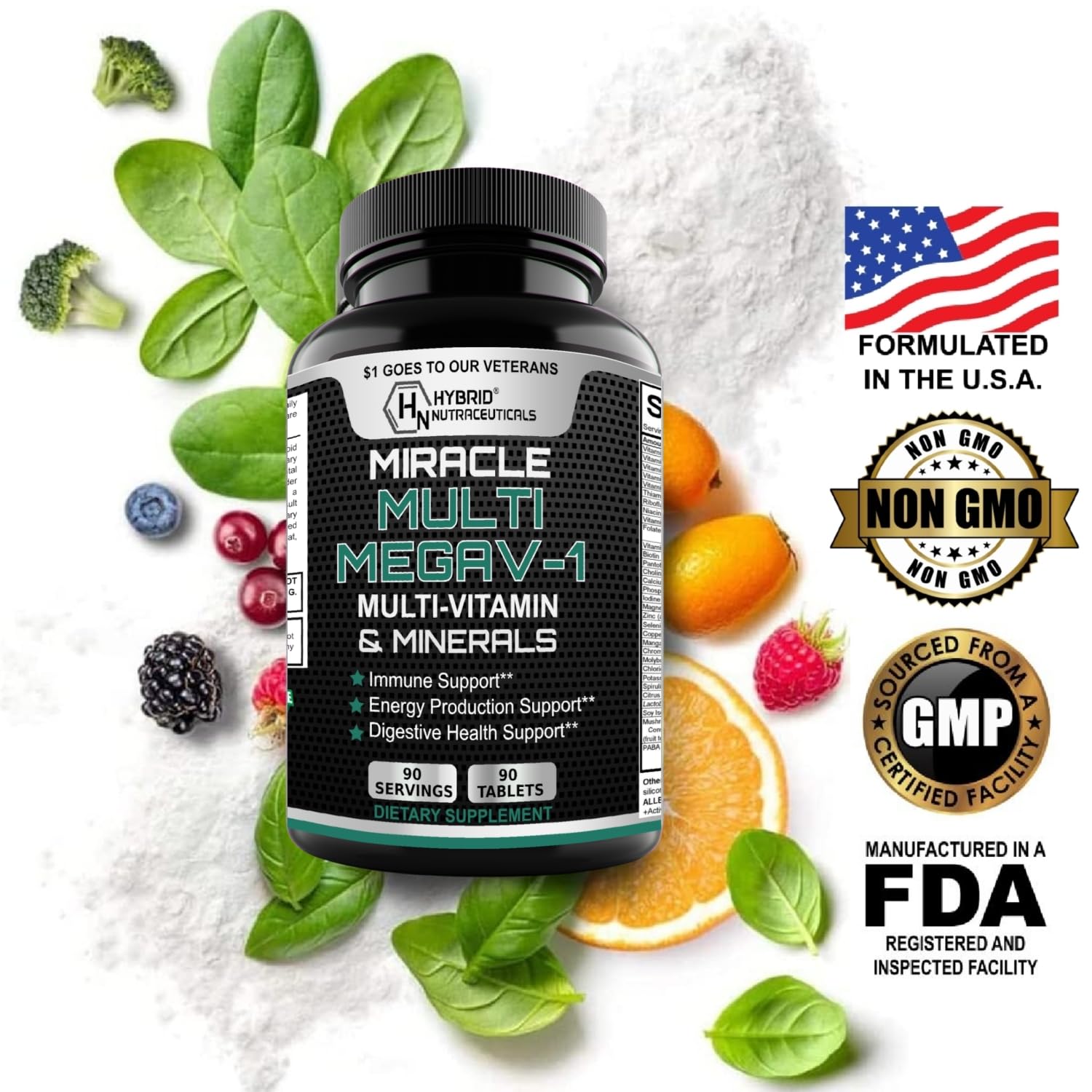 MEGAV-1 Multi-Vitamin, Superfood & Minerals - Daily Multivitamin with Probiotics, Digestive Enzyme, Mushroom Complex for Heart Health, Immune Support, Energy & Stamina - 90 Tablets Hybrid NutraceuticalsAu supplements