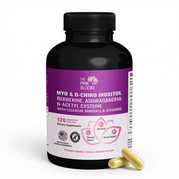 The Pink Bloom Myo & D-Chiro Inositol 40:1 Ratio – 120 Capsules | Myo Inositol Supplement for Women with Vitamin D, Ashwagandha, Folate & Zinc | Supplement for Hormone Balance & Ovarian Health The Pink BloomAu supplements