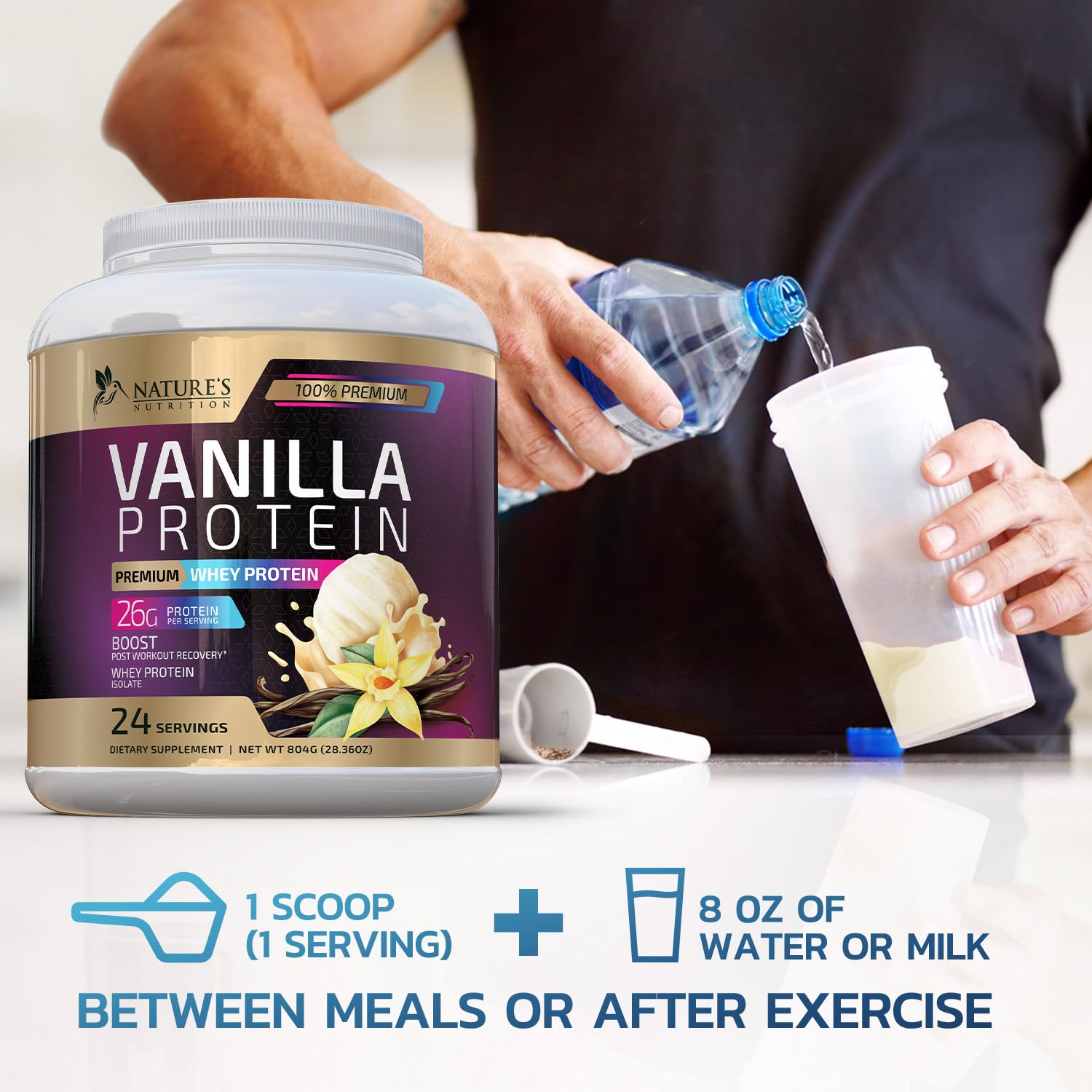 Whey Protein Powder 26g - Vanilla Ice Cream Whey Isolate Protein for Muscle Growth Nature's NutritionUS supplements