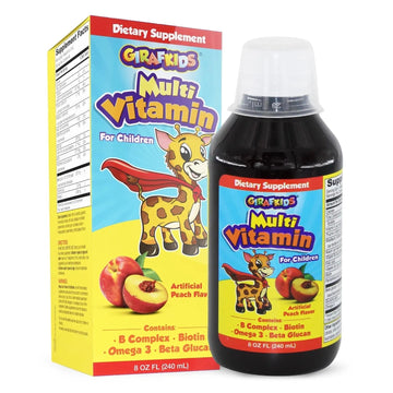 GirafKids Liquid Multivitamin for Kids Ages 4+, 8oz - Daily Child Vitamins with Biotin, Vitamin A, B Complex, Folic Acid, Omega-3 & Beta Glucan PHARMADELAu supplements