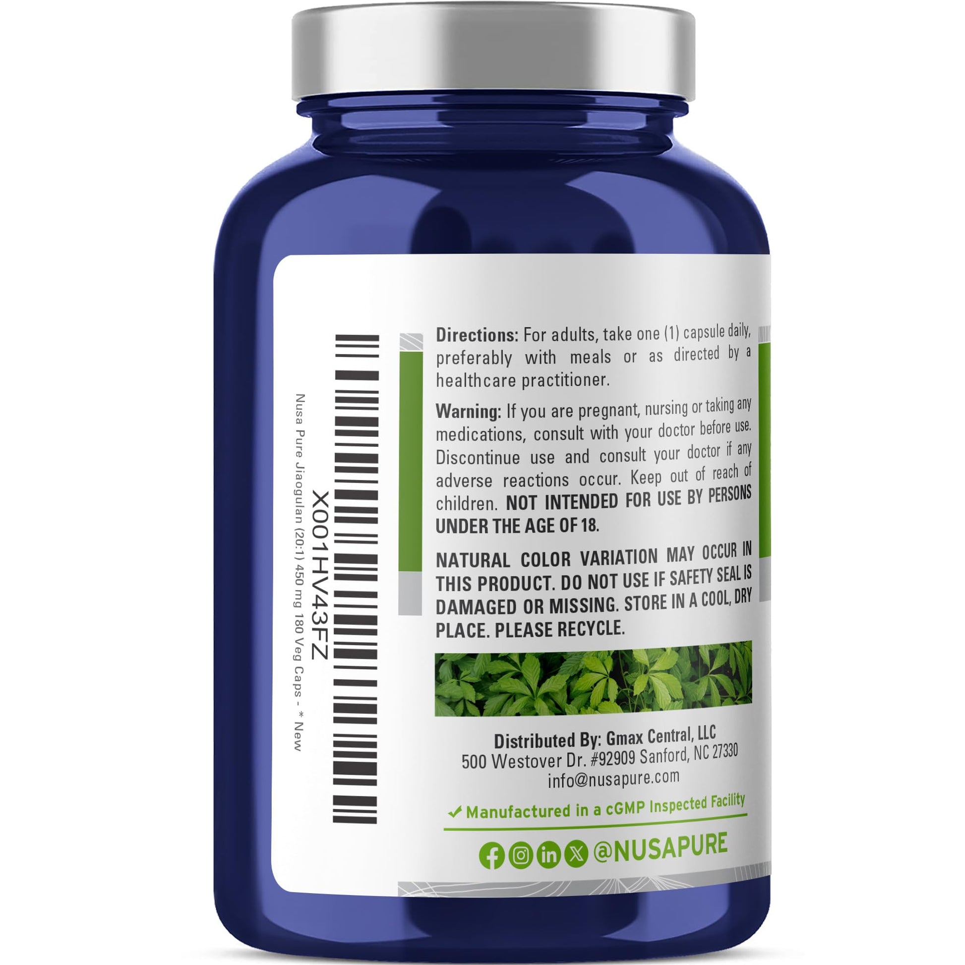NusaPure Jiaogulan 20:1 Extract, 450 mg Equivalent to 9,000mg 180 Veggie Capsules (Vegetarian, Non-GMO, Vegan) Gynostemma Pentaphyllum NusaPureAu supplements