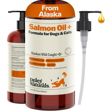 Deley Naturals Wild Alaskan Salmon Oil for Dogs & Cats - New and Improved Salmon Oil Plus Formula - Fish Oil for Dogs with Omega 3, DHA and EPA - Omega 3 for Healthy Skin and Coat - 32oz Made in USA Deley NaturalsAu supplements