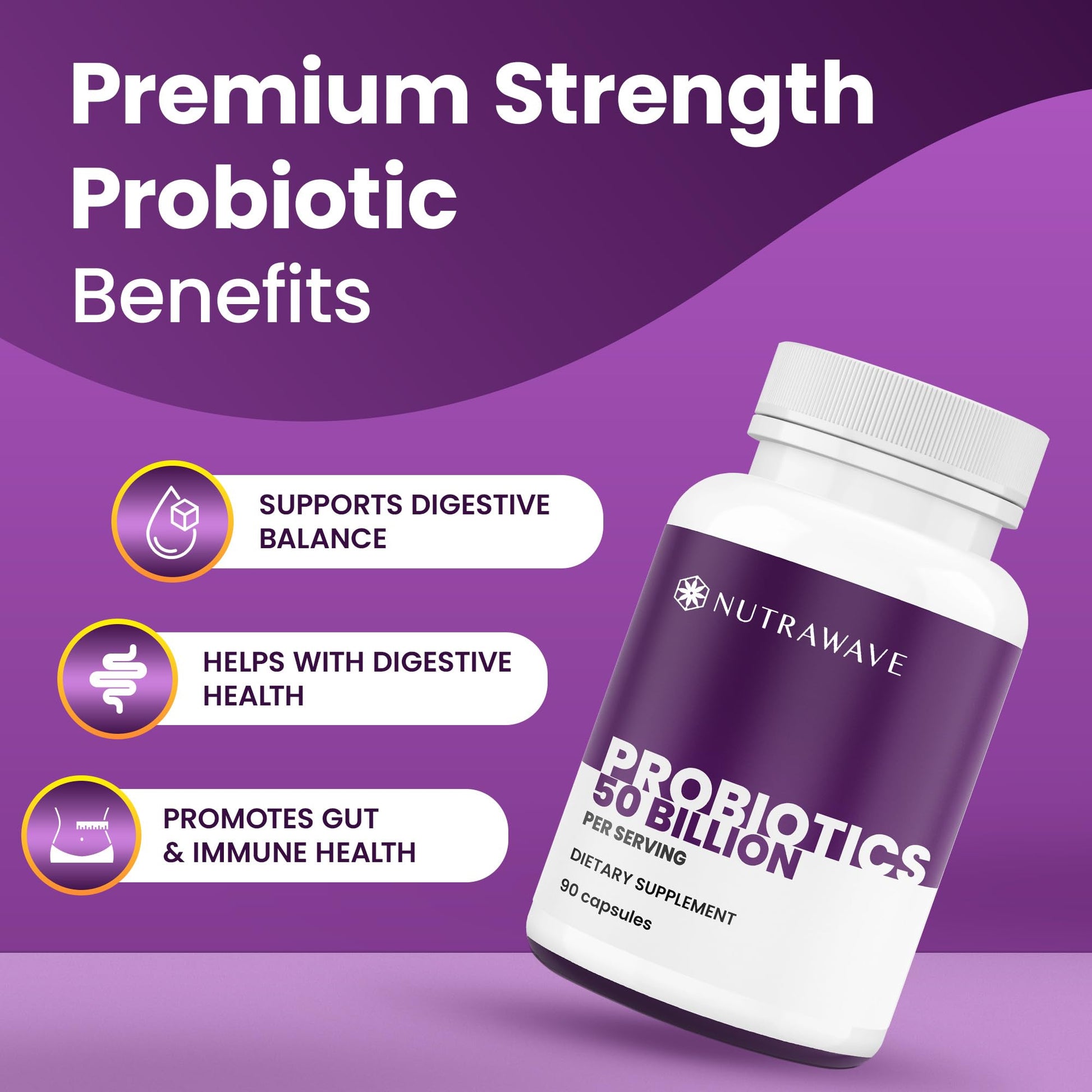 Nutrawave 50 Billion Probiotics for Women & Men, 15 Strains Active Culture. Relieves Bloating & Constipation, Improved Digestion & Gut Health Supplement, Vegan. 60 Powerful Small Capsules. Nutra WaveAu supplements