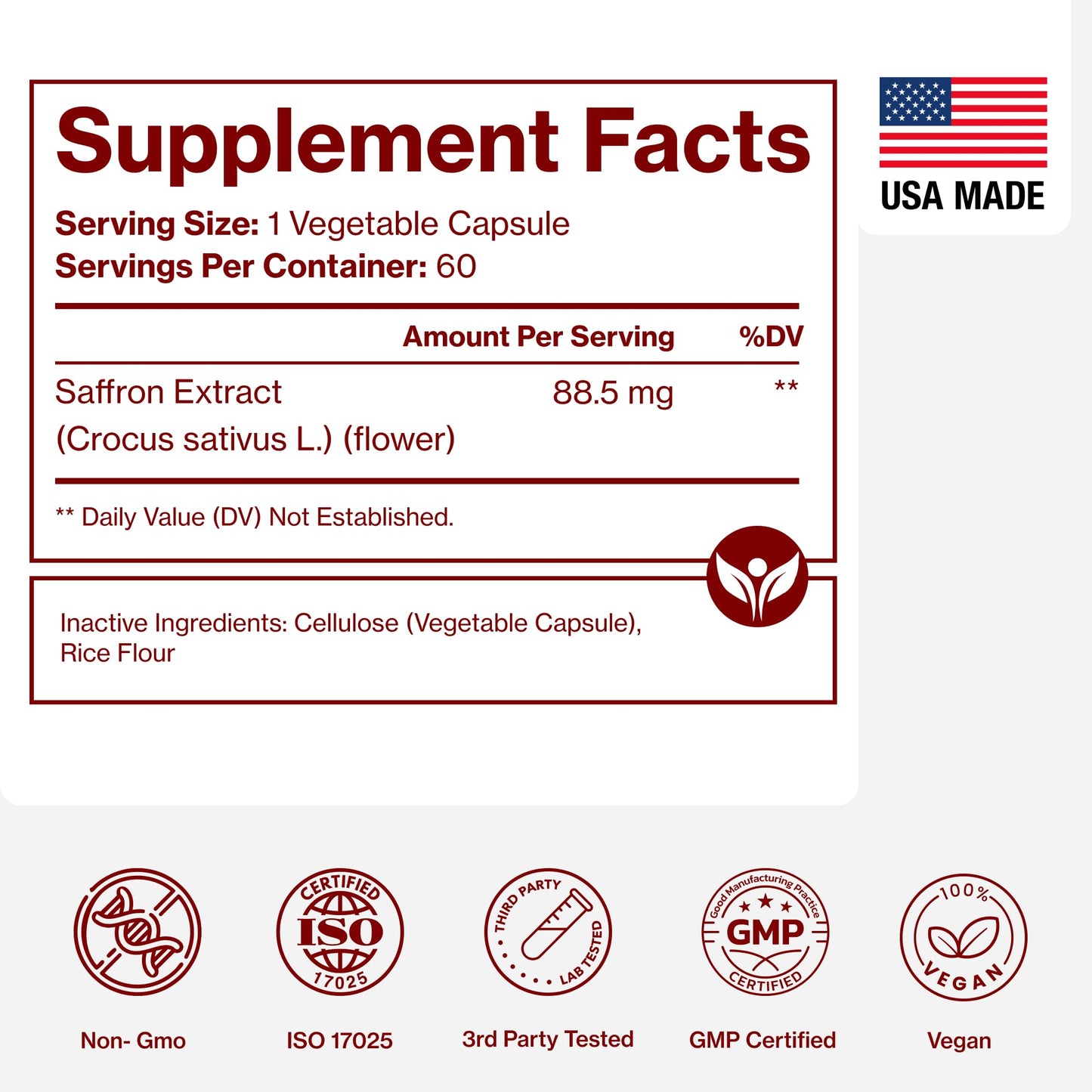 Saffron Supplements - 100% Pure Saffron Extract Capsules - Boost Energy & Mood, Support Eye & Heart Health Pure MicronutrientsUS supplements