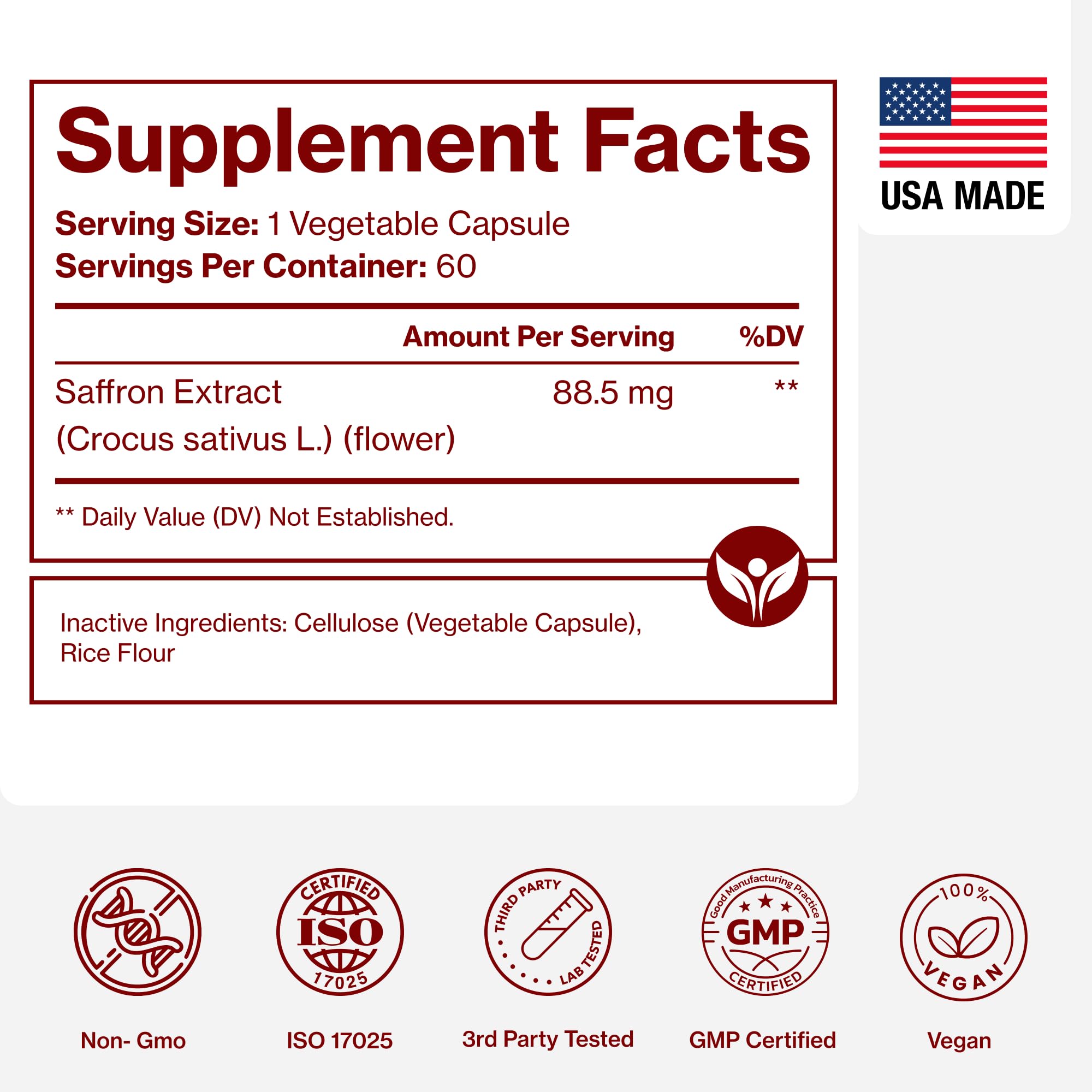 Saffron Supplements - 100% Pure Saffron Extract Capsules - Boost Energy & Mood, Support Eye & Heart Health