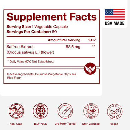 Saffron Supplements - 100% Pure Saffron Extract Capsules - Boost Energy & Mood, Support Eye & Heart Health Pure MicronutrientsUS supplements