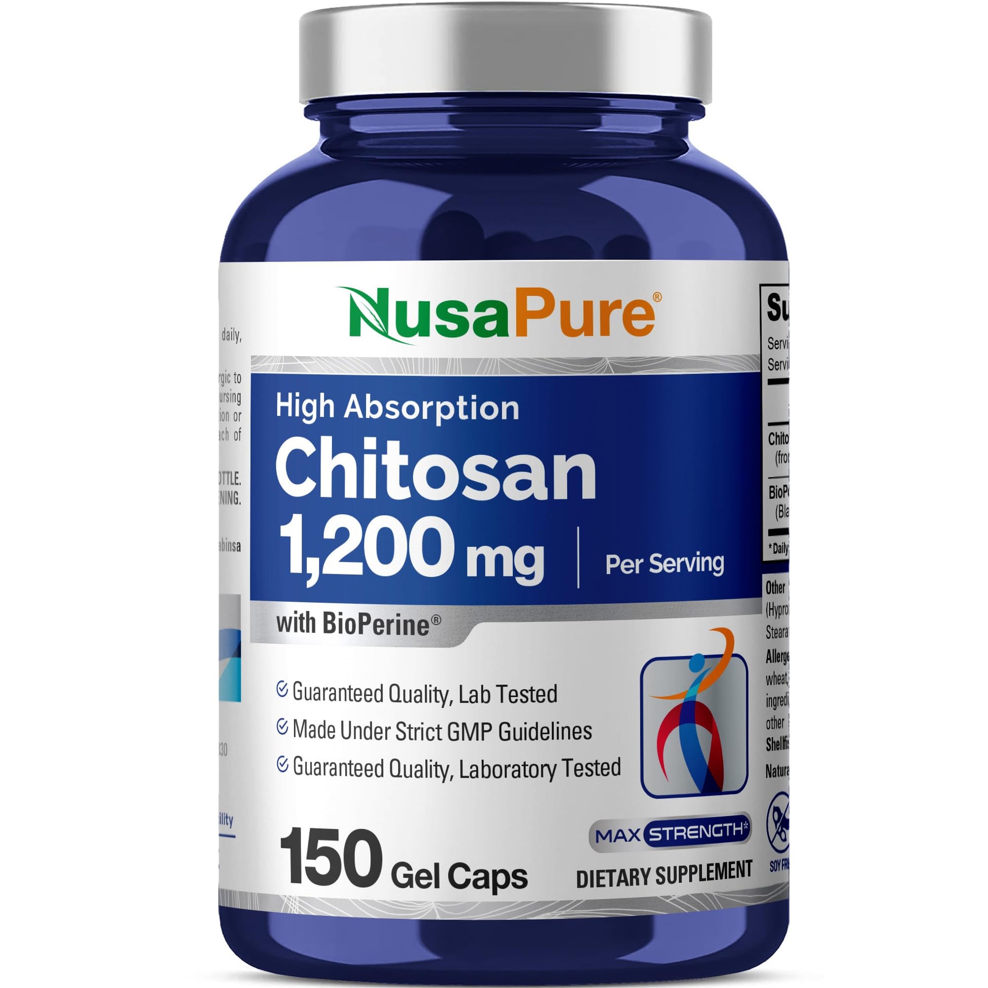 NusaPure Chitosan 1200mg 150 Caps (Non-GMO & Soyfree) with Bioperine NusaPureAu supplements