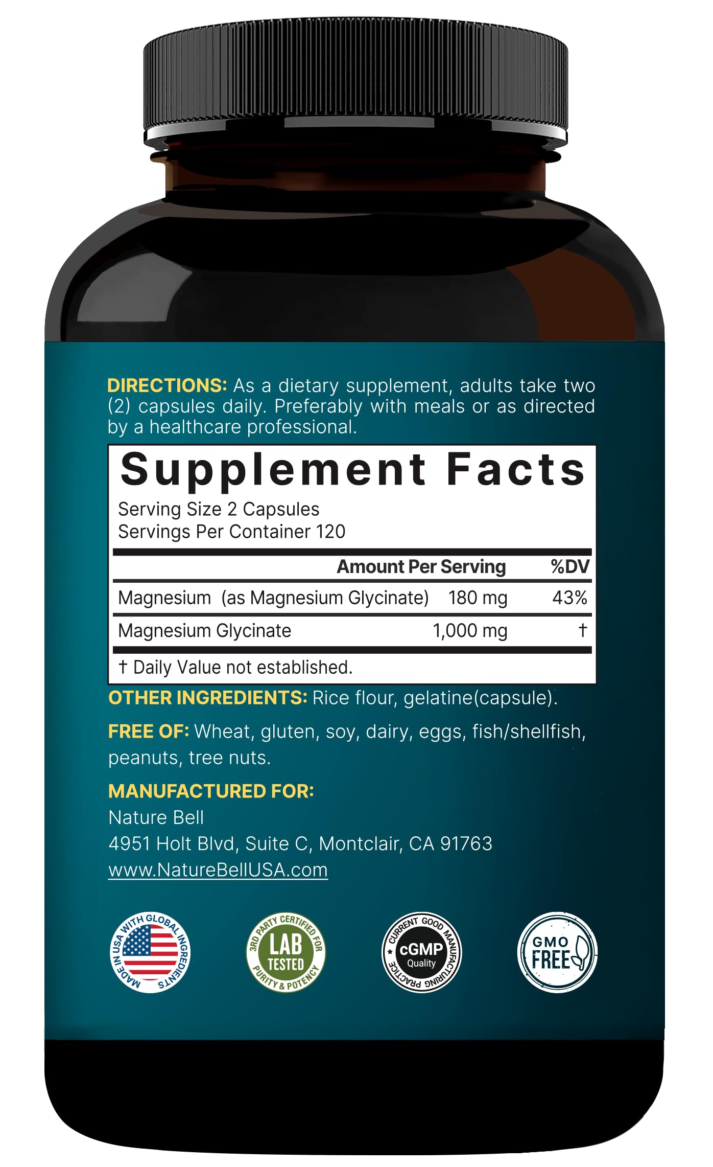NatureBell Magnesium Glycinate 1,000mg, 240 Capsules | 500mg per Capsule | 100% Chelated & Purified | Sleep, Muscle & Nerve Support | Non-GMO, Gluten-Free NatureBellAu supplements