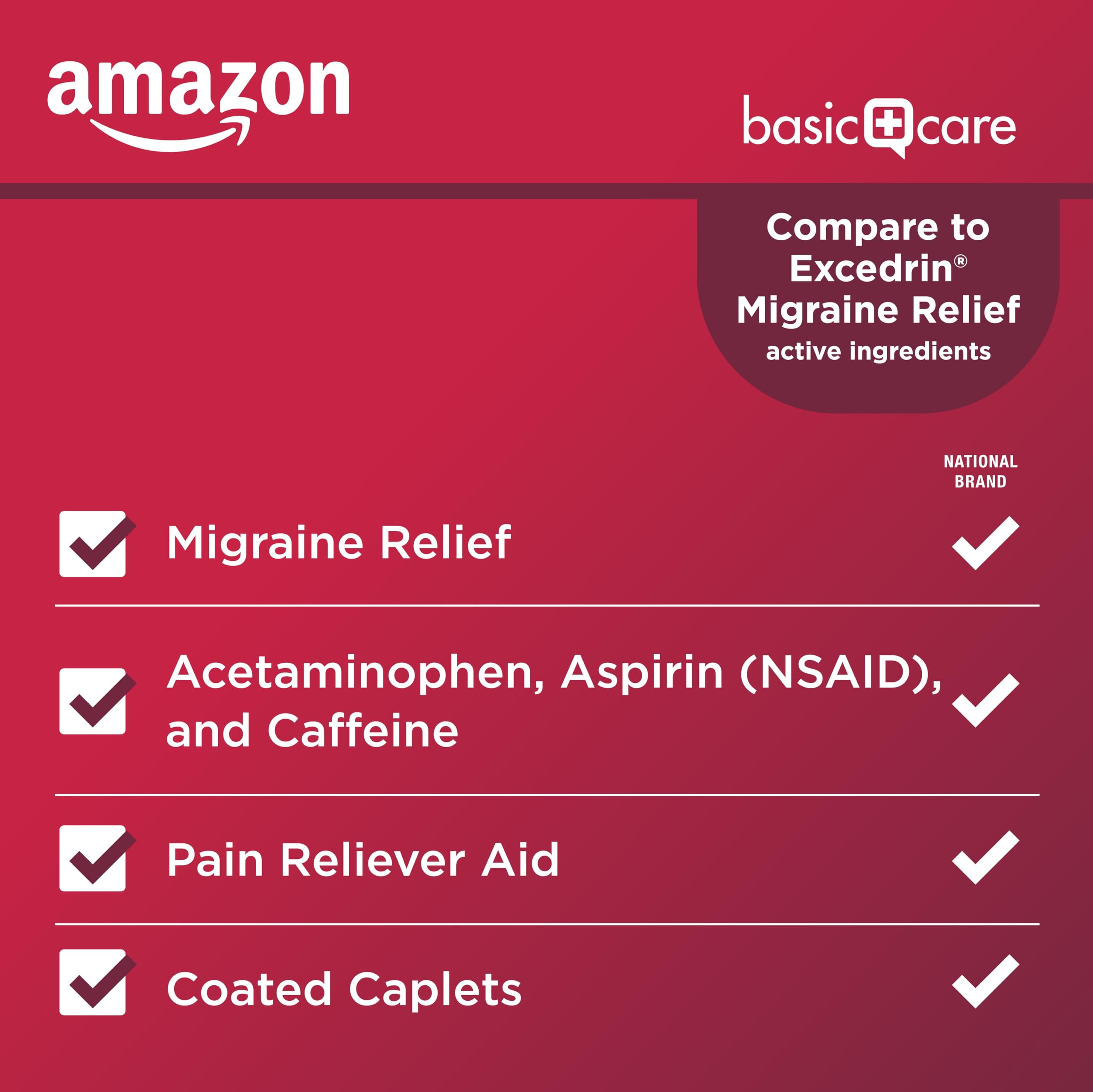 Amazon Basic Care Migraine Relief Acetaminophen, Aspirin (NSAID) and Caffeine Tablets, Pain Reliever/Pain Reliever Aid, 200 Count Amazon Basic CareAu supplements
