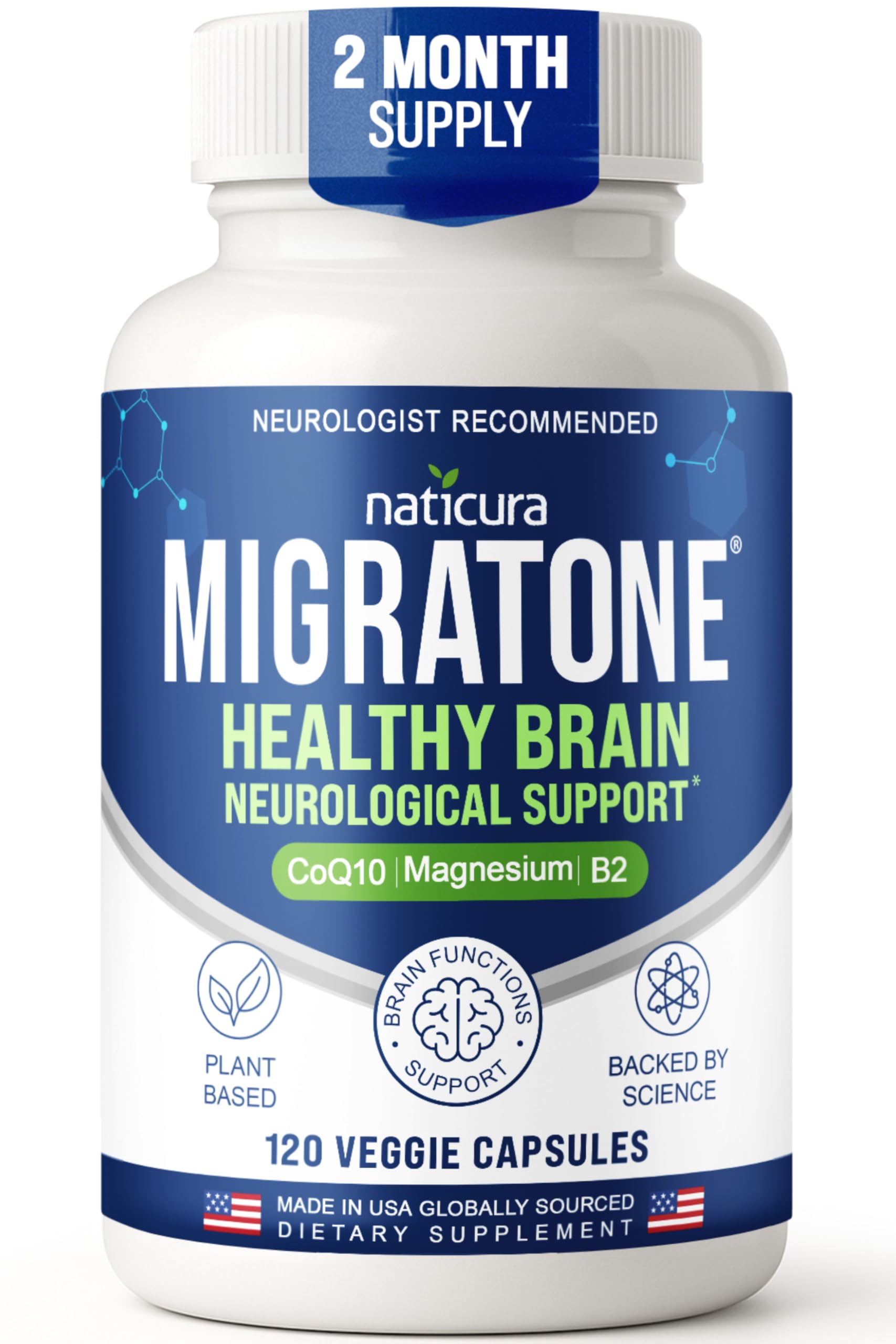 Migratone Migraine Relief Nutritional Support Supplement - with Magnesium, Riboflavin Vitamin B2, B6 & B12, Microactive Coq10, Feverfew, PA-Free Butterbur, and Folate - Clinically Preferred Blend NaticuraAu supplements