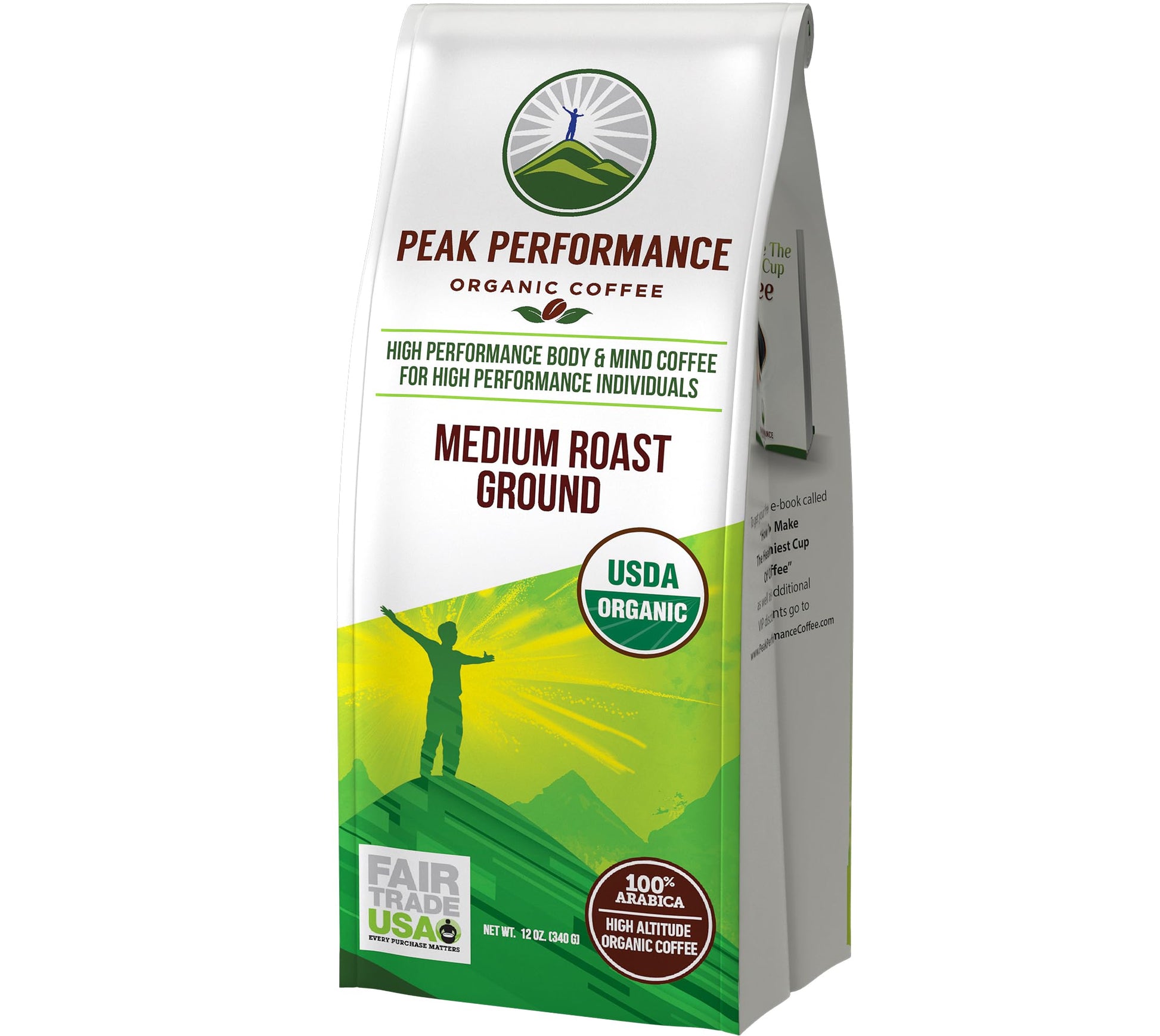 Peak Performance High Altitude Organic Coffee - Fair Trade, Low Acid, Non GMO, and Beans Full of Antioxidants - Medium Roast Smooth Tasting USDA Certified Organic Ground Coffee Bag 12 oz Peak PerformanceAu supplements