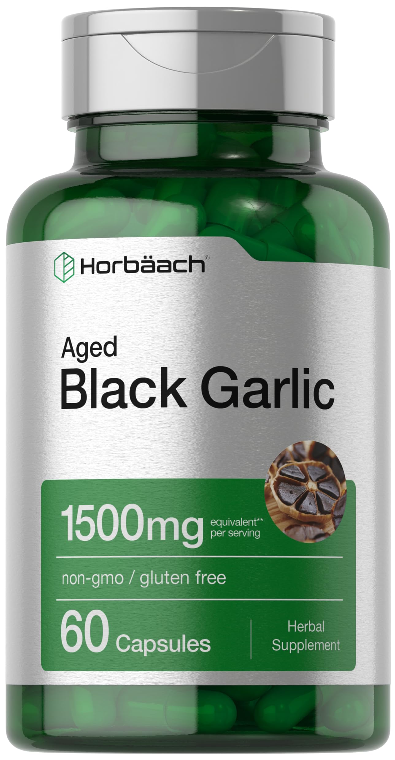 Aged Black Garlic Capsules 1500mg | 60 Count | Fermented Extract Supplement HorbäachUS supplements