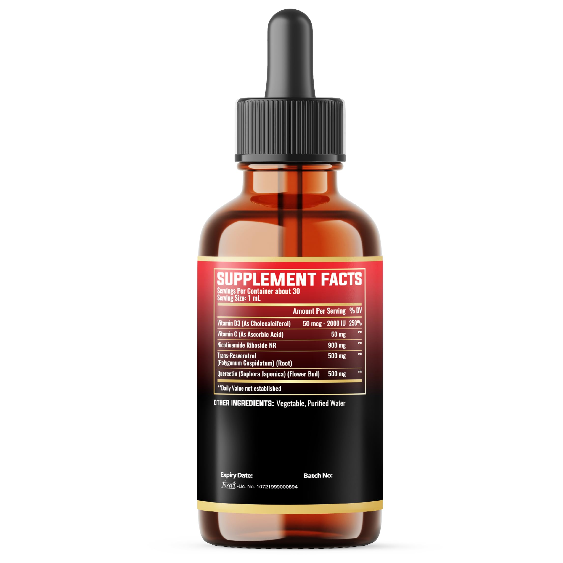 MILIVOL 5in1 NAD+ Liquid Drops w/Nicotinamide Riboside NR 900mg, Quercetin 500mg, Trans-resveratrol 500mg, Vitamin D3-C - Cellular Energy & Repair, Vitality, Healthy Aging - 1FL Oz - 1 Month Supply MILIVOLAu supplements