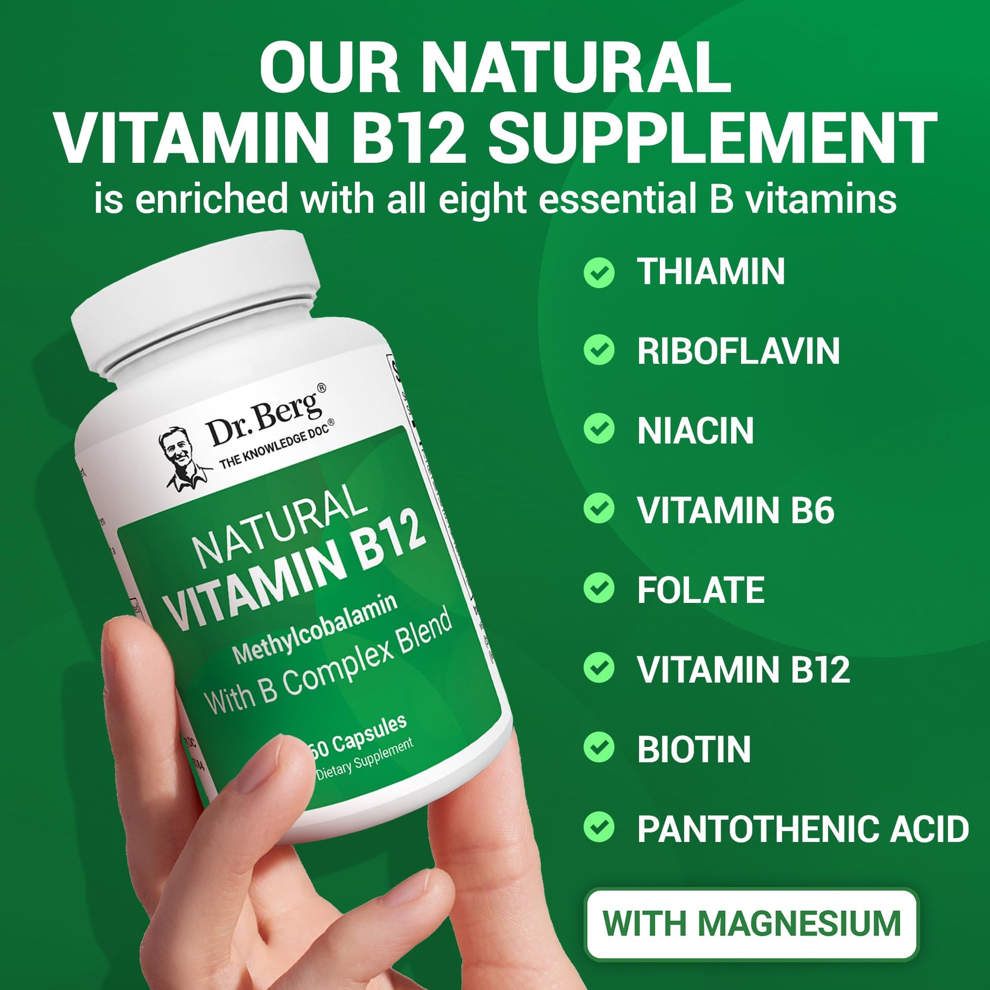 Dr. Berg Natural Vitamin B12 1000 mcg with B Complex Blend - Methylcobalamin B12 for Energy, Nerve Health, and Cognitive Function* - Methylated B12 with Folate - 60 Capsules (2-Month Supply) Dr. Berg NutritionalsAu supplements