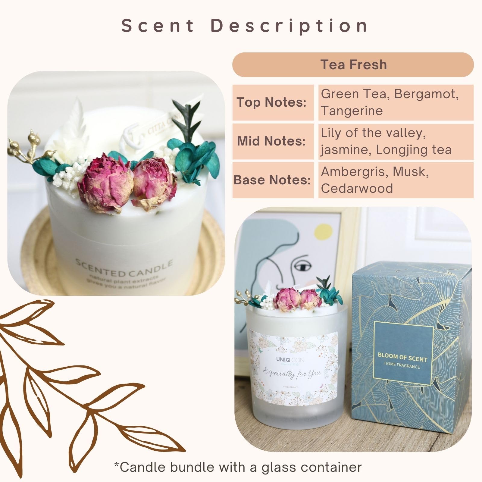 Natural Soy Scented Pillar Candles with Glass, Classic 10 oz Luxury Non Toxic White Bathroom Candle uniqiconAu supplements