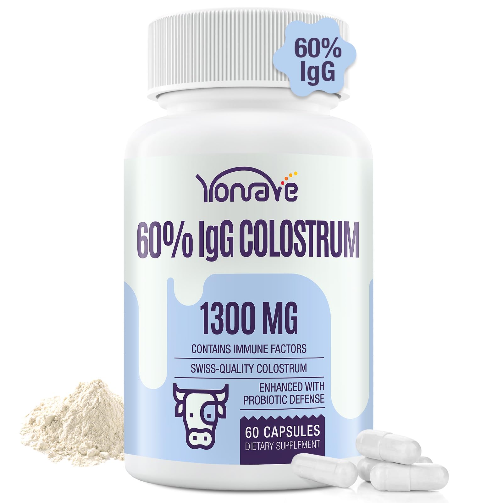 Yonrave Bovine Colostrum Capsules Supplement 1300mg - Extra High 60% IgG Bovine Colostrum - Gut, Bone, Exercise, Immune - 60 Capsules YonraveAu supplements