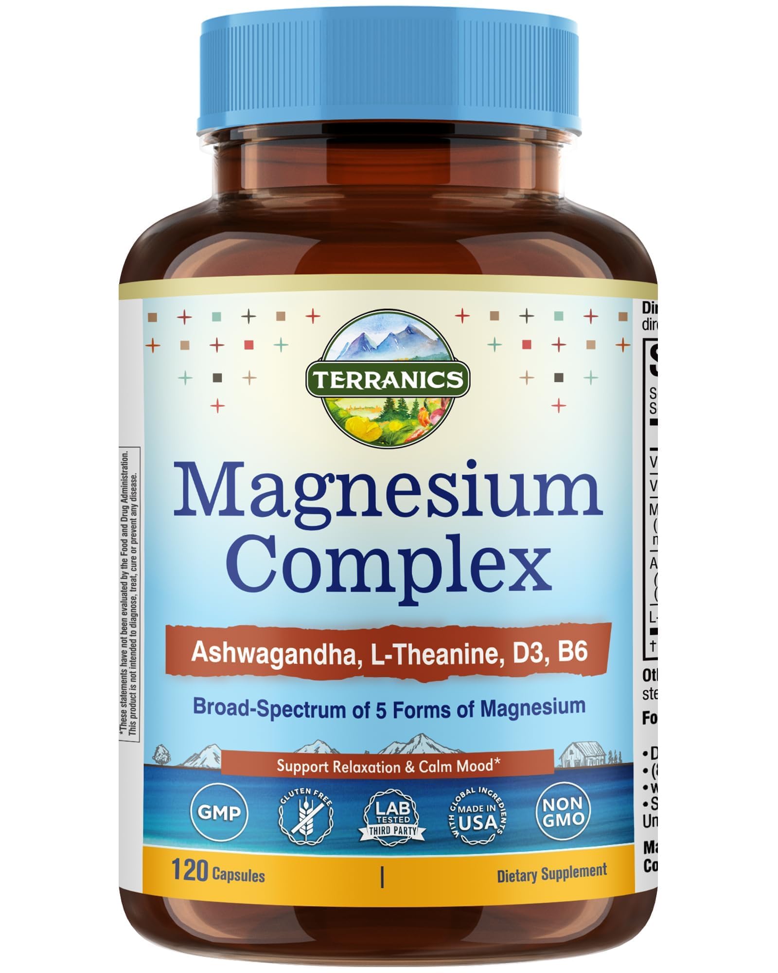 Terranics Magnesium Complex Supplement with Glycinate, Citrate, Taurate & Malate | Supports Nerve & Mood Health | Includes Ashwagandha, L-Theanine, Vitamin D3 & B6 | 120 Capsules | Non-GMO TerranicsAu supplements