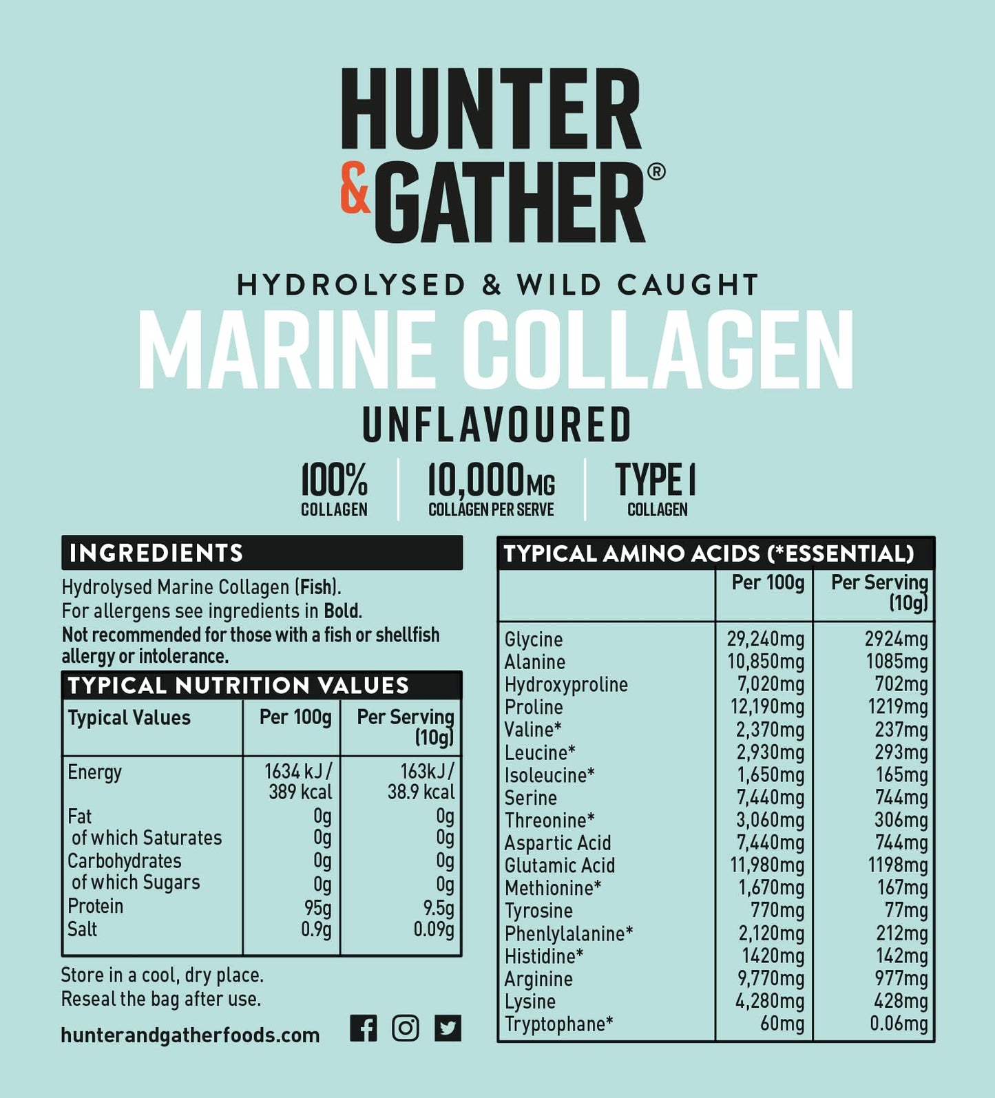 Hunter & Gather Marine Collagen Powder 300g | Pure Unflavoured Premium Hydrolysed Wild Caught Marine Collagen Hunter & GatherUS supplements
