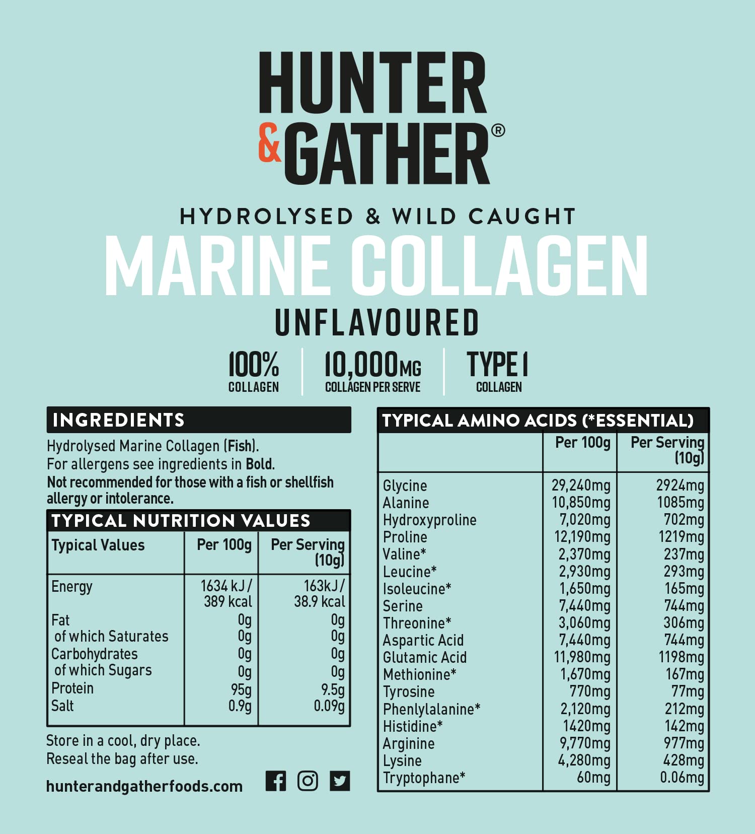 Hunter & Gather Marine Collagen Powder 300g | Pure Unflavoured Premium Hydrolysed Wild Caught Marine Collagen Hunter & GatherAu supplements