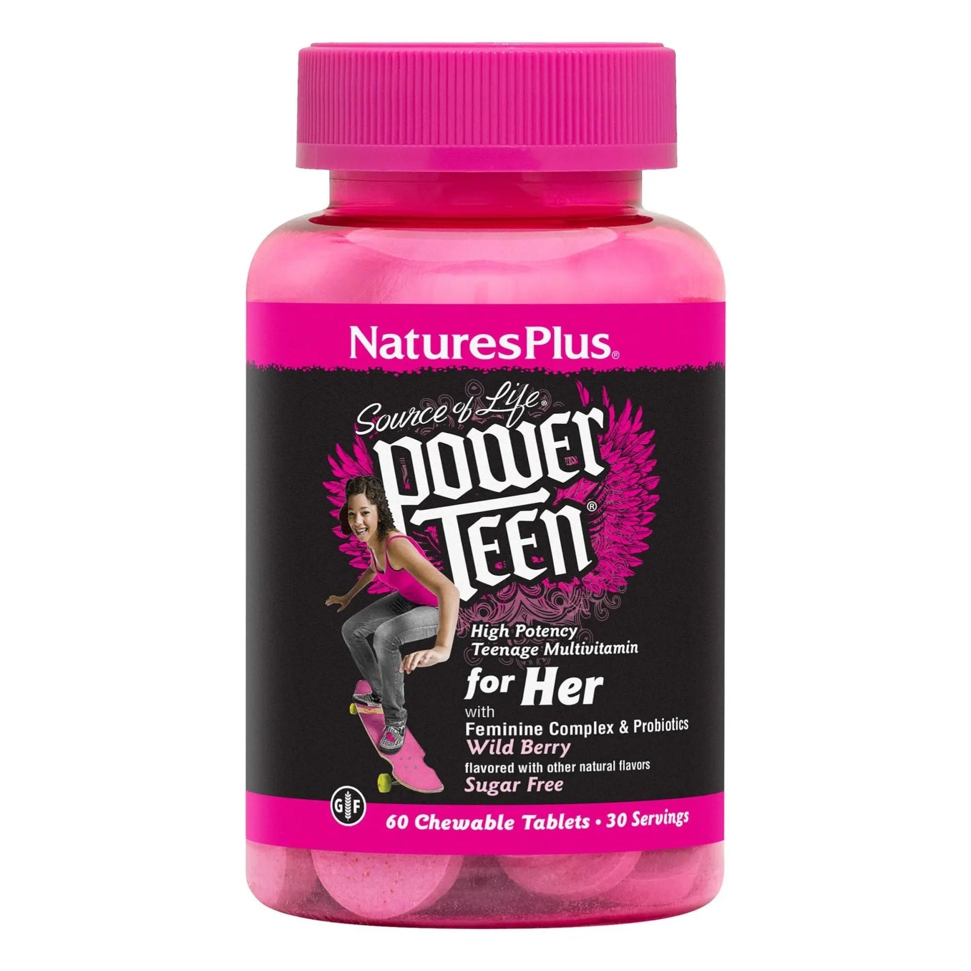 NaturesPlus Source of Life Power Teen for Her, Natural Berry - 60 Chewable Tablets - High Potency Multivitamin - Sugar Free, Vegan - 30 Servings NaturesPlusAu supplements