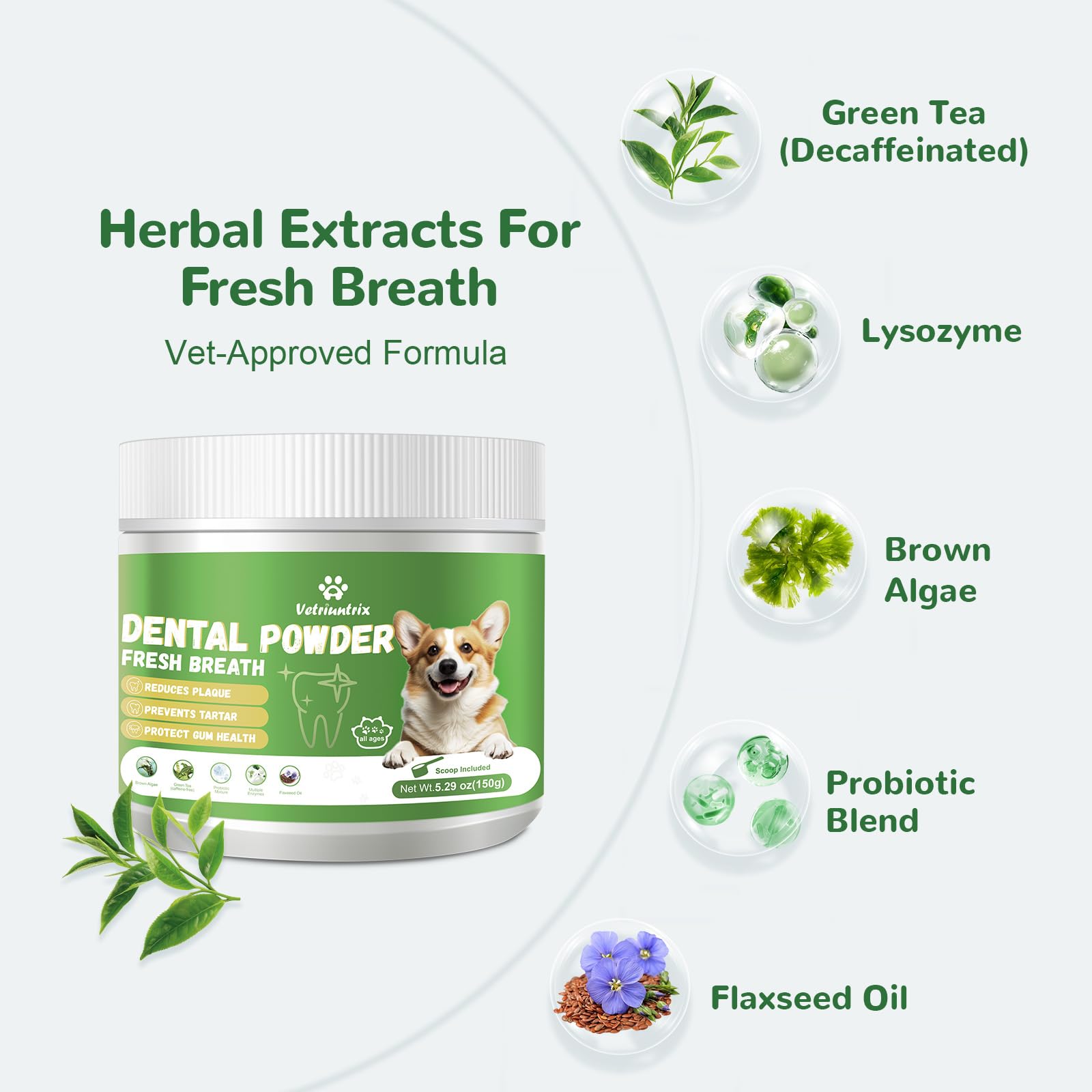 Vetriuntrix Dog Teeth Cleaning Powder, Dental Powder for Dogs Teeth Tartar Remove & Plaque Off, Fresh Breath for Dogs with Natural Plants Blend, Enzymes and Postbiotics, 300g VetriuntrixAu supplements