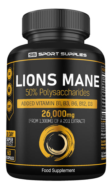 Lions Mane Supplement High Strength 26,000mg Plus 5 Vitamins SS Sport SuppliesUS supplements