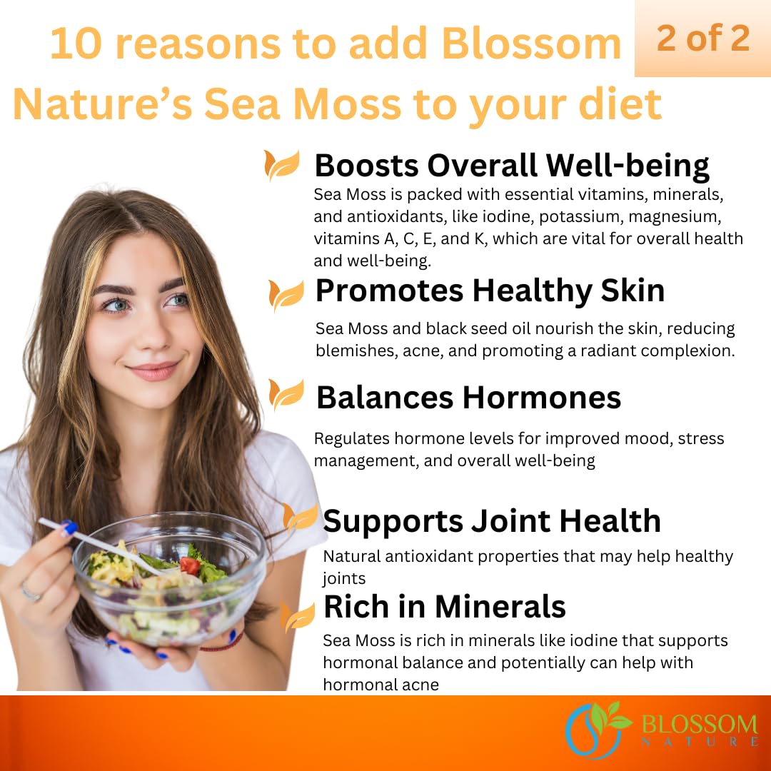 10-in-1 Irish Sea Moss Veggie Caps 3000mg Black Seed Oil Ashwagandha Bladderwrack Burdock Turmeric Apple Cider Vinegar Manuka Honey Dandelion Black Pepper - Made in US(Veggie Caps, Unflavored) Blossom NatureAu supplements