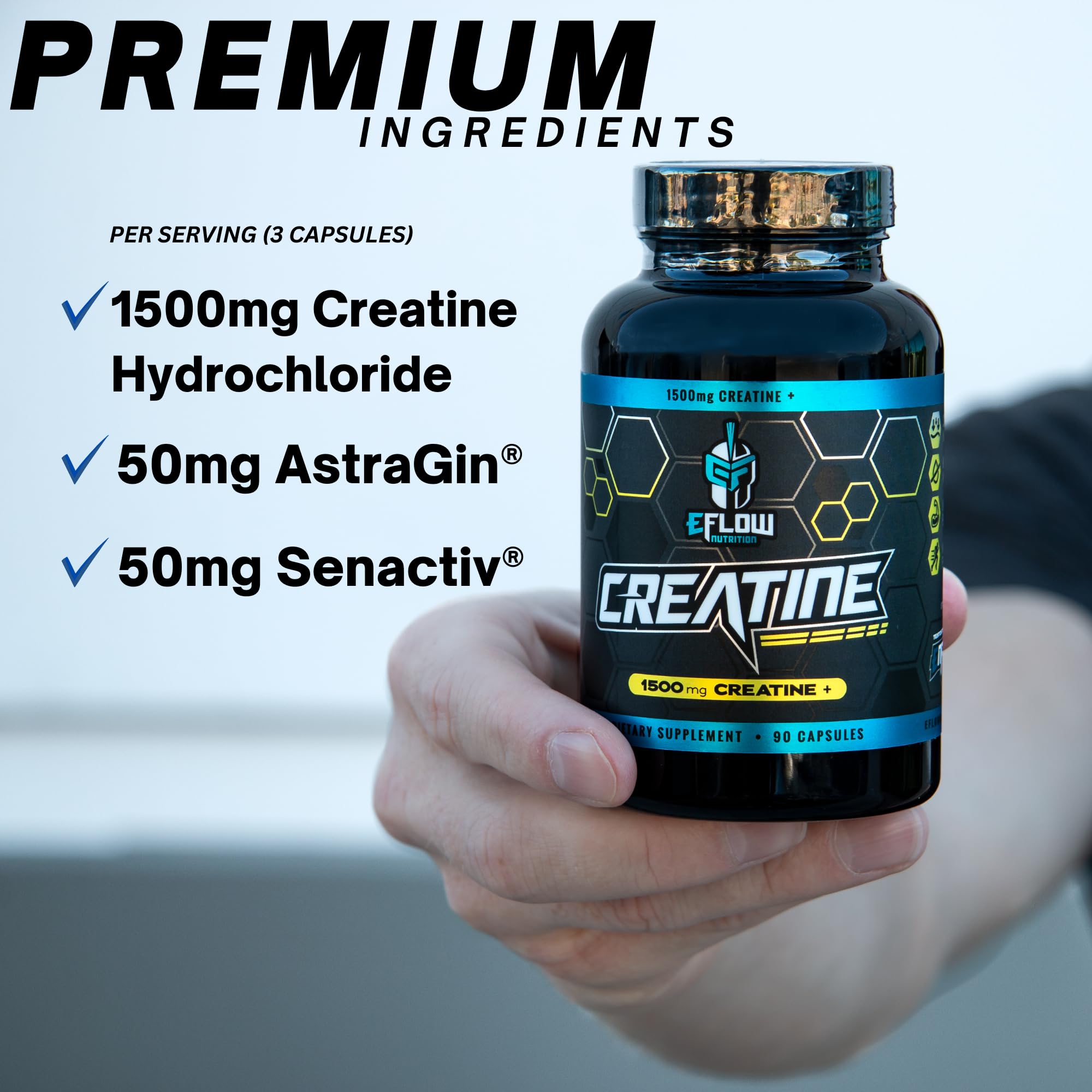 eFlow Creatine Capsules, HCL Creatine Pills - Creatine Supplement for Men & Women, Muscle Builder, Endurance, Strength, with AstraGin and Senactiv (1500mg, 90 Capsules) eFlow NutritionAu supplements