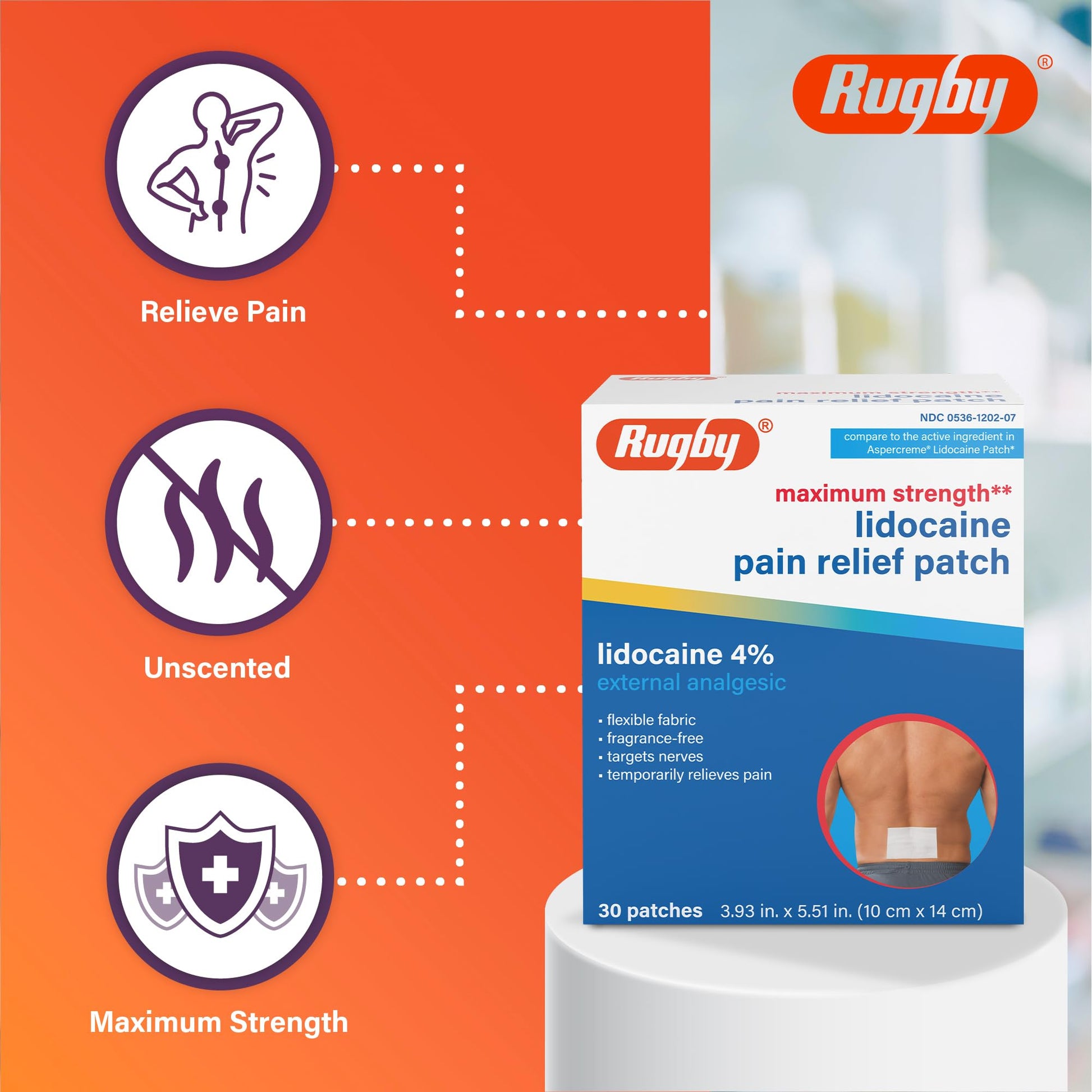 Rugby Maximum Strength Lidocaine Pain Relief Patch - 4% Lidocaine - Topical Anesthetic - Unscented - 30 Patches (1 Pack) RUGBY LABORATORIESAu supplements