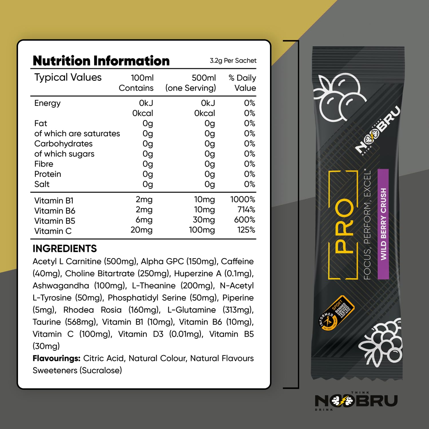 Noobru™ Pro - Brain & Nootropic Supplement for Cognitive Performance, Mental Clarity, and Focus - Precision-Formulated Drink with 17 Research-Backed Ingredients - 20 Servings NoobruAu supplements