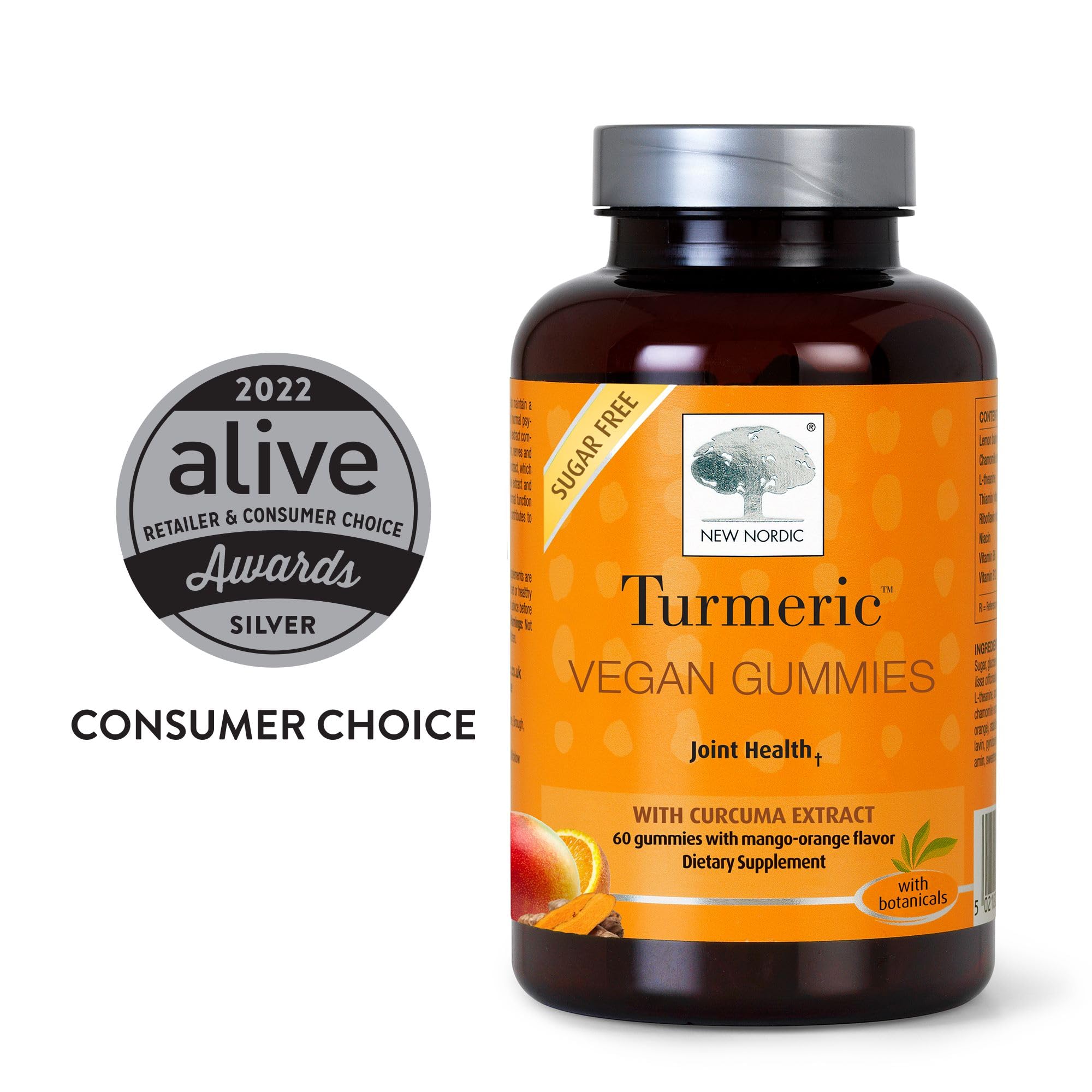 NEW NORDIC Turmeric Curcumin Gummies, Sugar Free, 300 mg Turmeric Supplement for Men and Women, Supports Normally Functioning Joints, Knees, Shoulders, Mango Orange, 60 Count NEW NORDICAu supplements