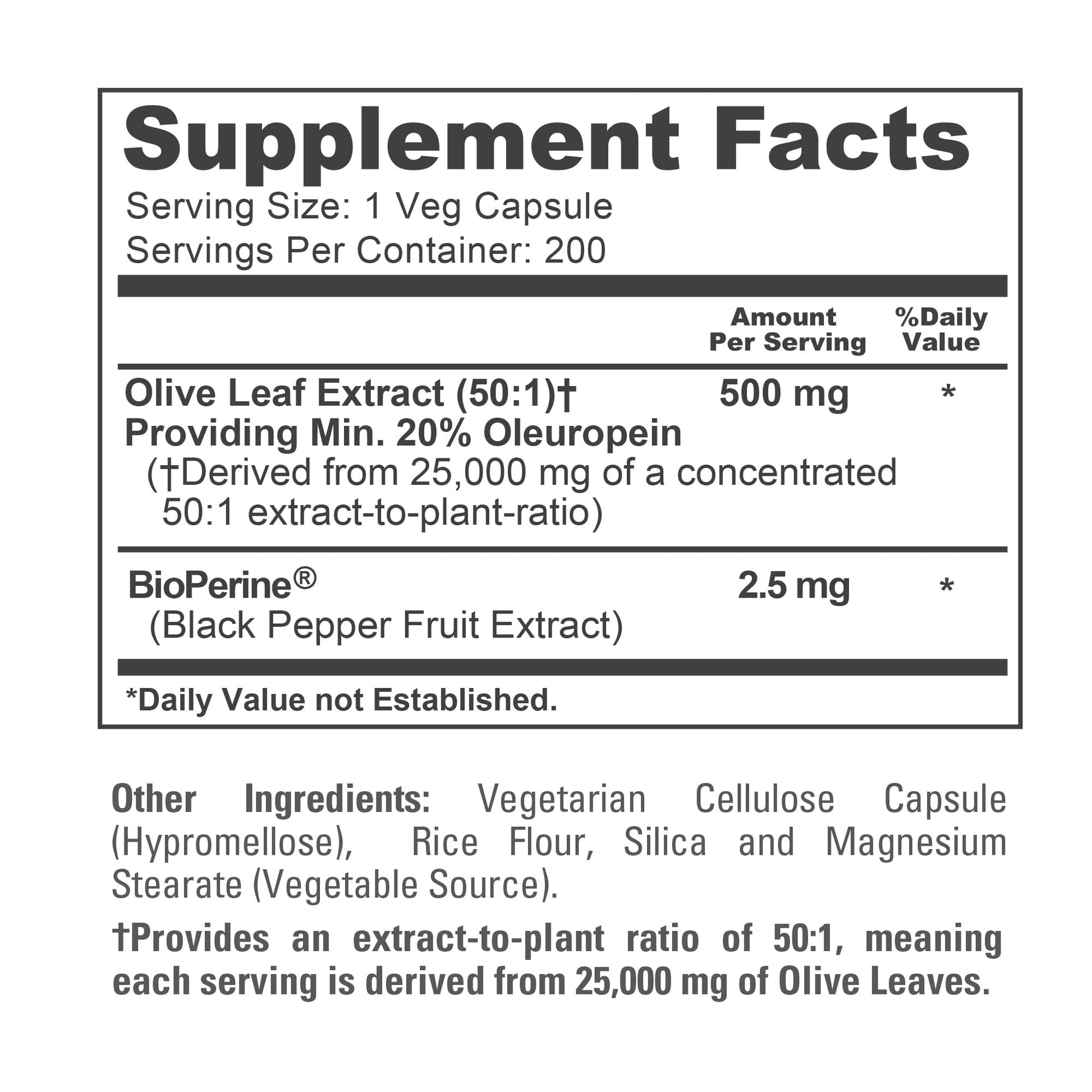 NusaPure Olive Leaf 20% Oleuropein 50:1 Extract, 500 mg Equivalent to 25,000 mg 200 Veg Caps Suitable for Vegetarians and Vegans, Non-GMO NusaPureAu supplements