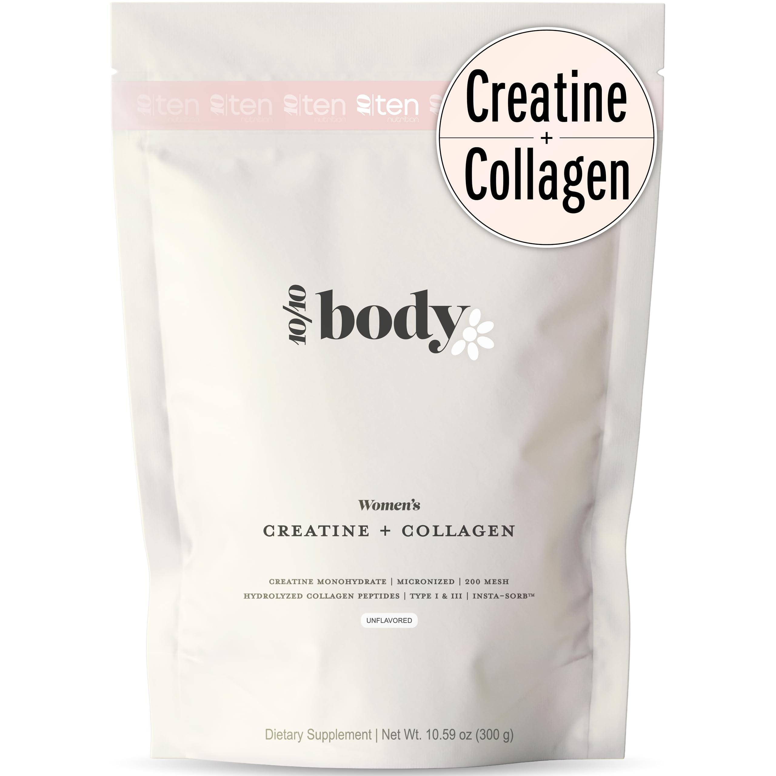 New - Creatine + Collagen for Women – Supports Lean Muscle Growth & Development, Booty Gain, Energy & Recovery – 5g Creatine Monohydrate Plus 5000mg Collagen Peptides Combo – Unflavored, 30 Servings 10Ten NutritionAu supplements