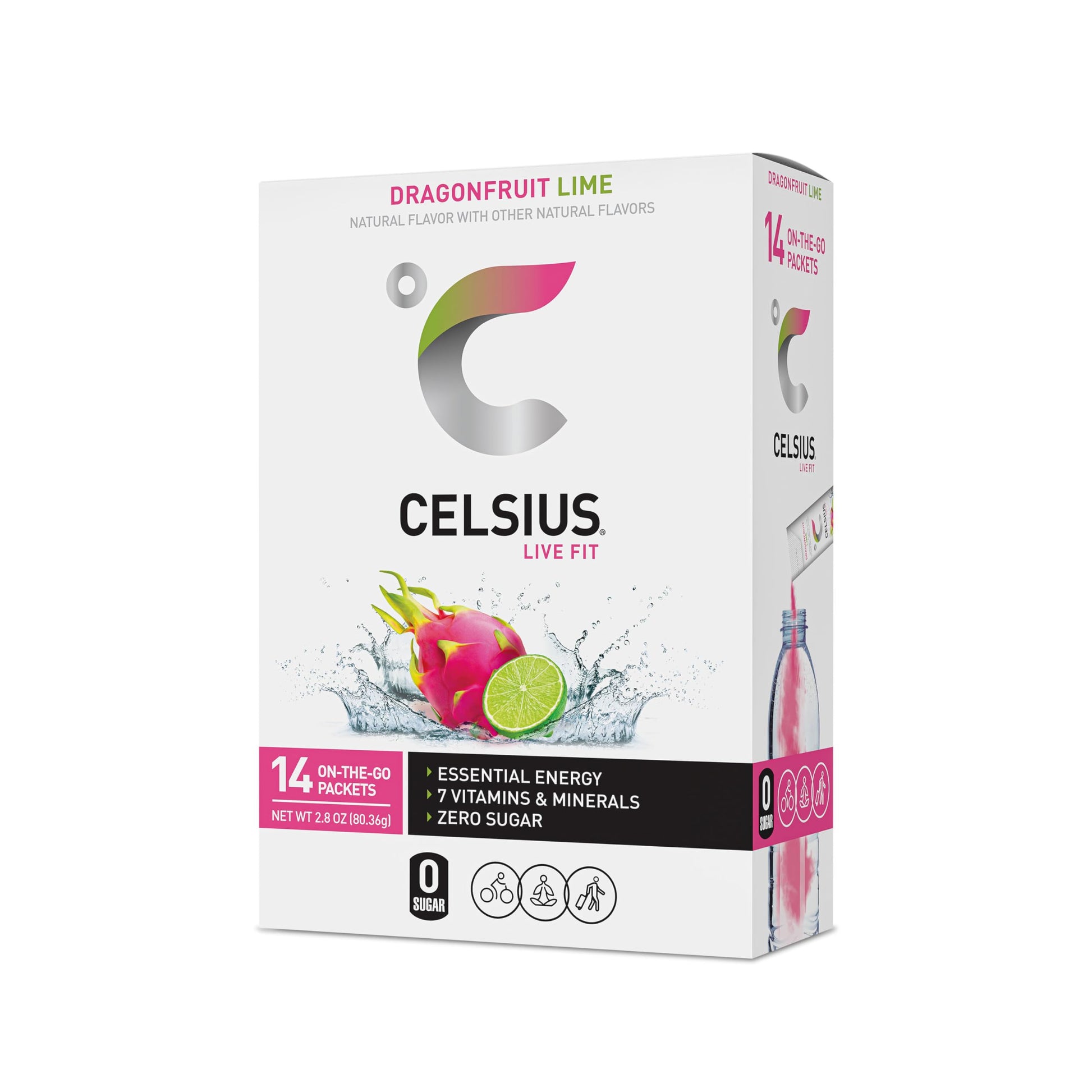 CELSIUS Dragonfruit Lime On-the-Go Powder Stick Packs, Zero Sugar 14 Count(Pack of 1) CELSIUSUS supplements