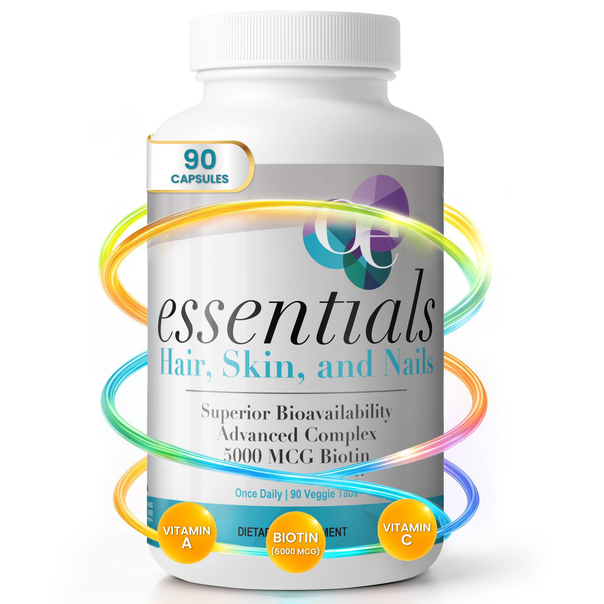Organic Excellence Hair, Skin and Nails Vitamins for Women & Men – Biotin Supplement 5000 mcg– Hyaluronic Acid - Supports Healthy Hair Growth, Radiant Skin & Strong Nails, 3 Month Supply (90 Tablets) Organic ExcellenceAu supplements
