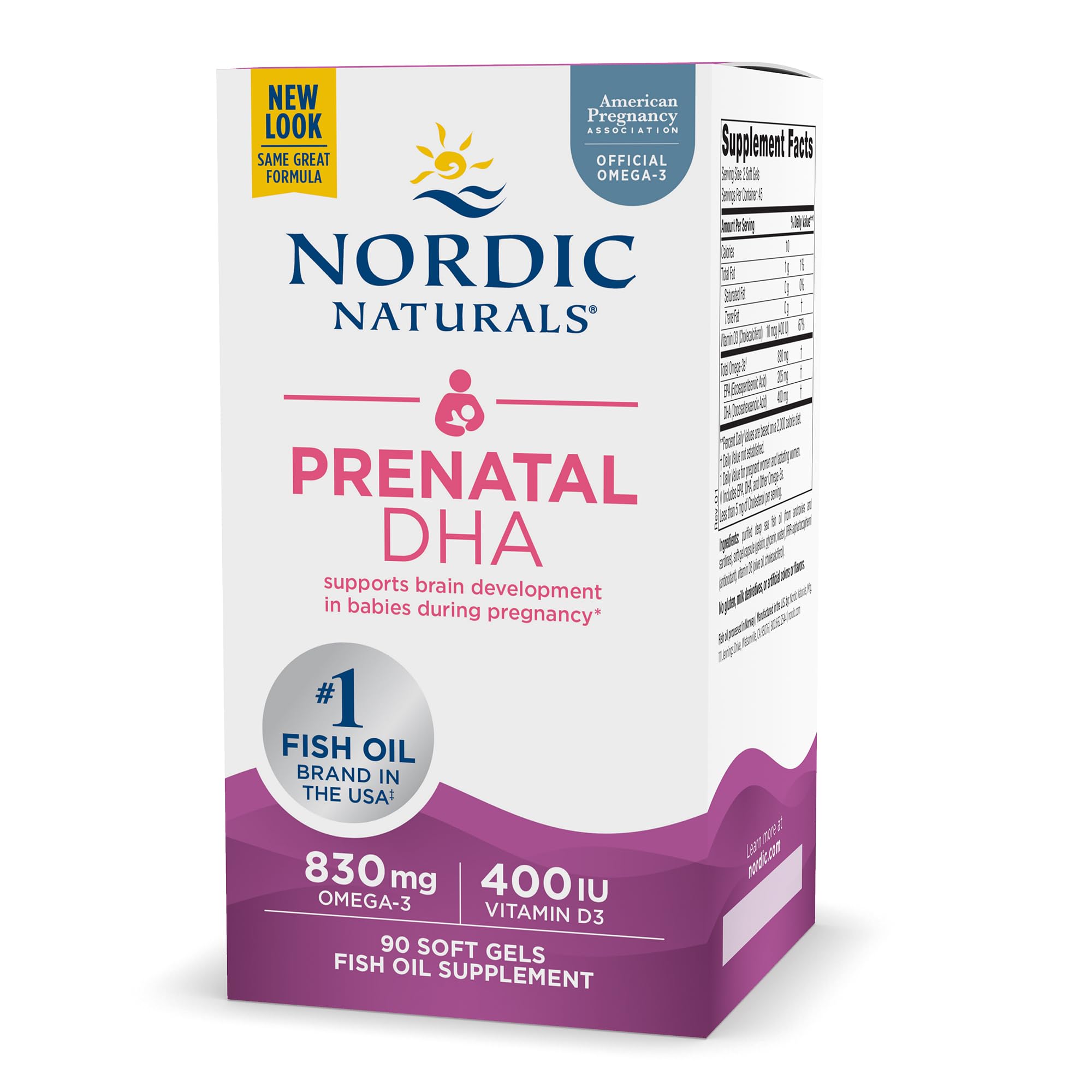 Nordic Naturals Prenatal DHA, Unflavored - 830 mg Omega-3 + 400 IU Vitamin D3 - 90 Soft Gels - Supports Brain Development in Babies During Pregnancy & Lactation - Non-GMO - 45 Servings Nordic NaturalsAu supplements