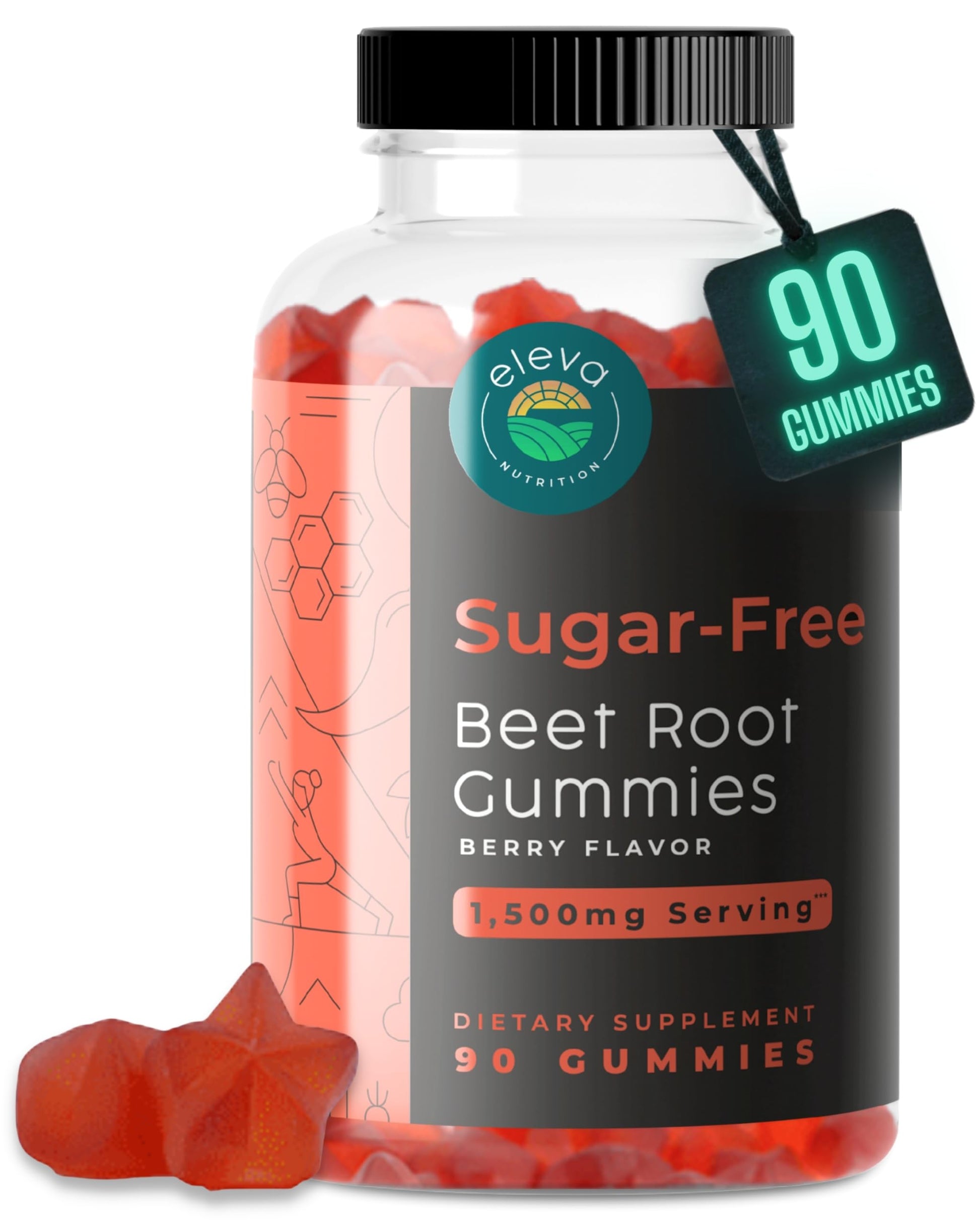 Eleva Nutrition Sugar-Free Beet Root Gummies- Vitamin C & B9- Memory & Focus Chews- Nitric Oxide -Energy Beet Supplement- 90 Organic Beetroot Chews for Men & Women Eleva NutritionAu supplements