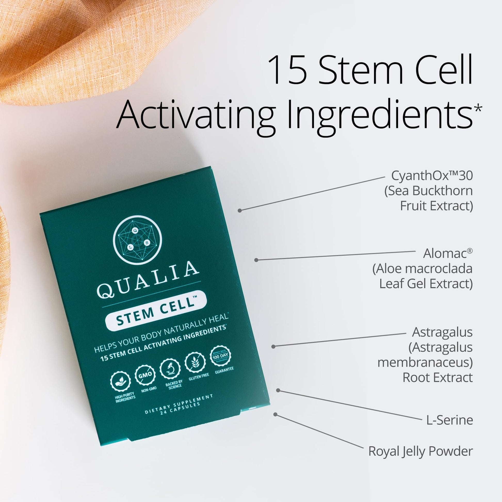 Qualia Stem Cell — Stem Cell Supplement Support with Royal Jelly, Astragalus & Sea Buckthorn | 16 Ingredients | 4 Days a Month | Helps Body Naturally heal* QUALIA LIFE SCIENCESAu supplements