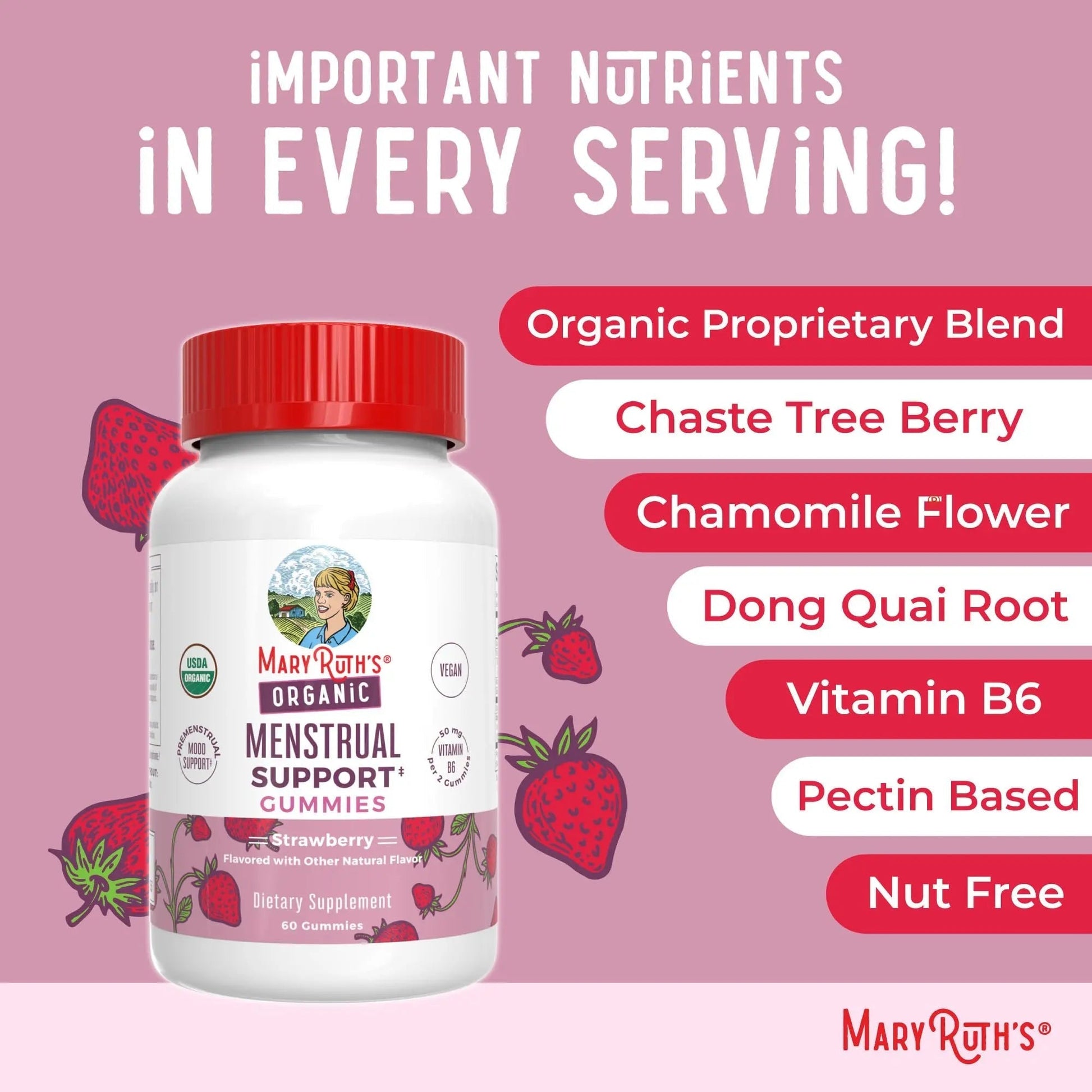 Organic Menstrual Support Gummies by MaryRuth's | for The Relief of Common Symptoms of Premenstrual Syndrome | PMS Support | Premenstrual Mood Support | USDA Organic | Non-GMO | Vegan | 30 Servings MARYRUTH'SAu supplements