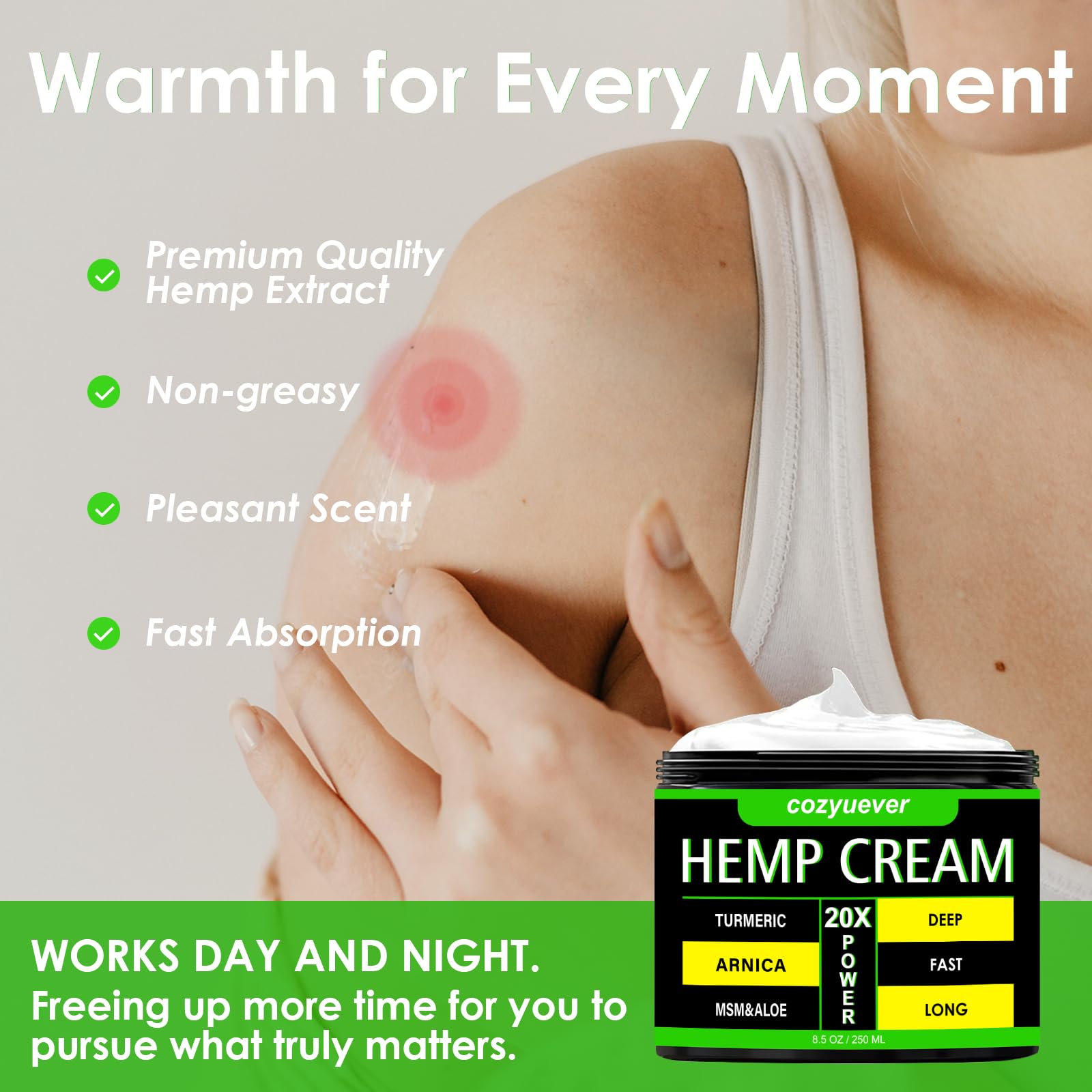 cozyuever 8.5 Oz Hemp Cream with Arnica, Menthol, Aloe, Emu Oil, Turmeric cozyueverAu supplements