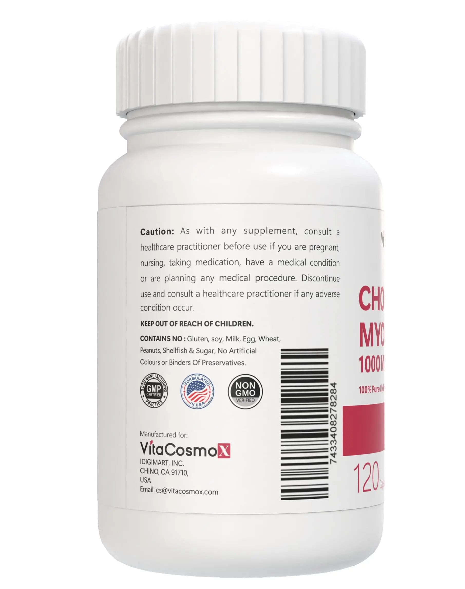 VitaCosmoX Choline and Myo-Inositol Supplement, 1000 mg Each, 120 Veggie Capsules 100% Vegetarian, Non-GMO & Gluten Free VitaCosmoXnz supplements