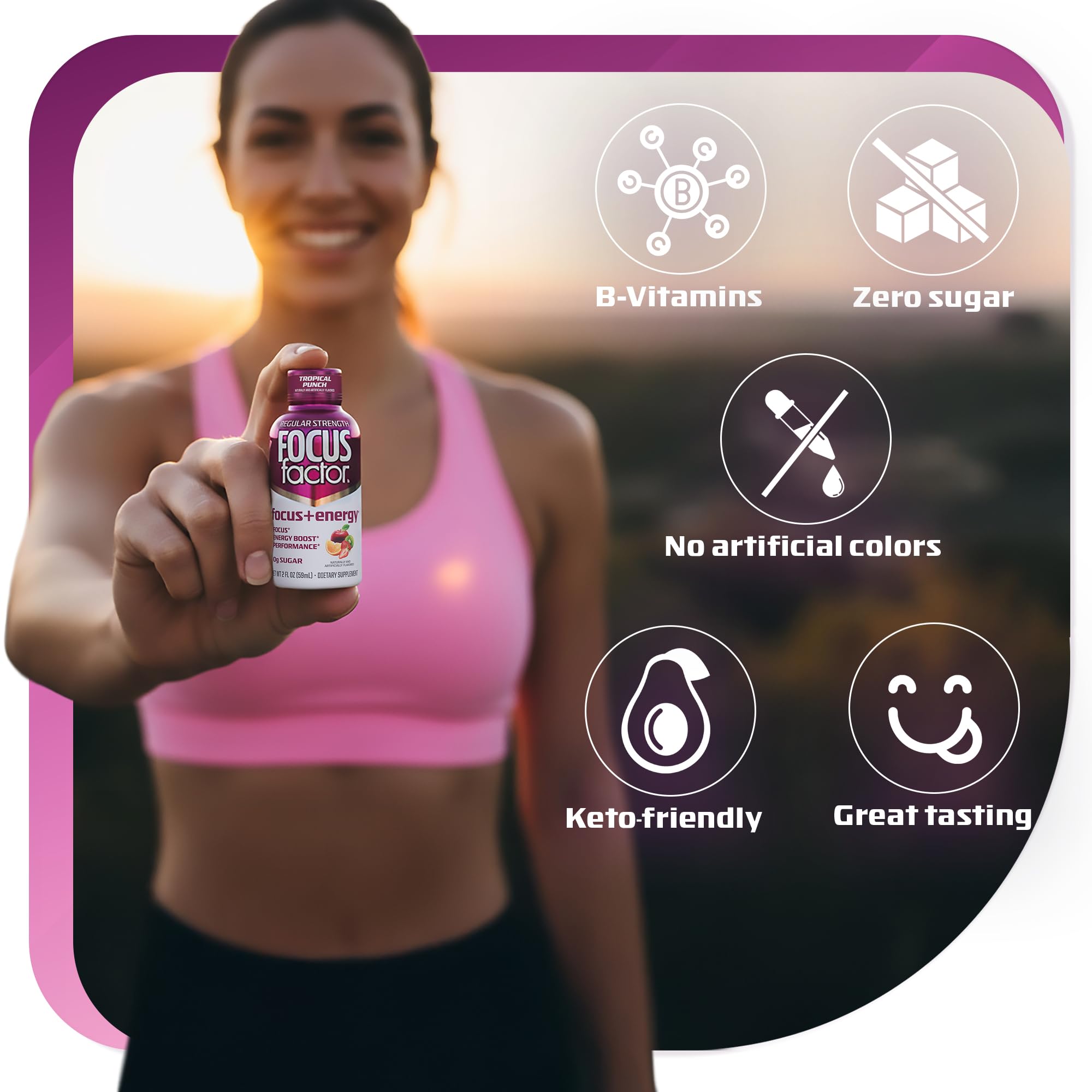 Focus Factor Focus + Energy Shots - 12 x 2oz Bottles (Tropical Punch Flavor) - Powered by Nootropics with Caffeine, L-Theanine, Ginkgo, Bacopa, L-Tyrosine, Alpha GPC Focus FactorAu supplements