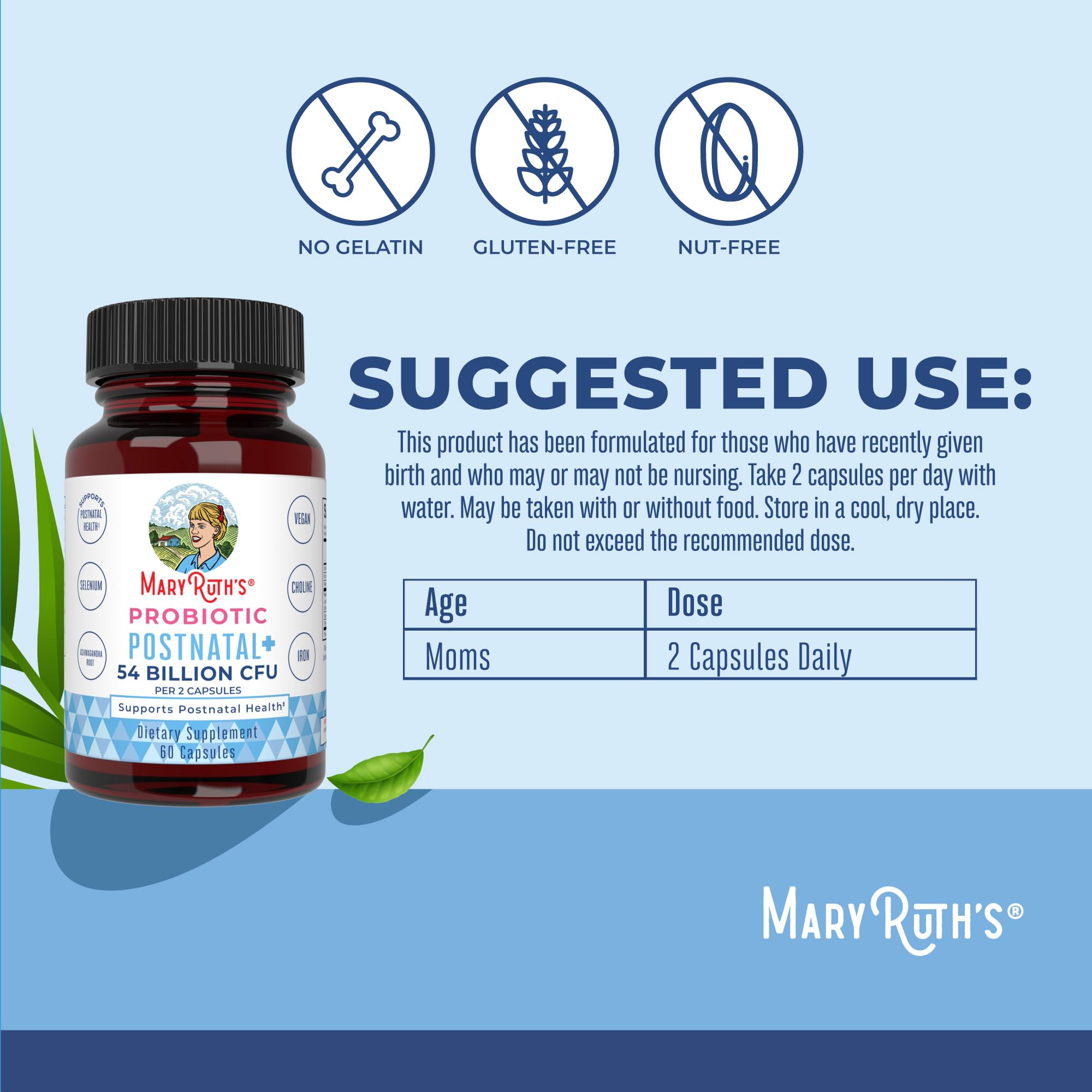 MaryRuth Organics Postnatal Probiotics for Breastfeeding Women | Nursing Probiotic Capsules with Vitamins | Minerals & Antioxidants | 54 Billion CFU | Non-GMO | Vegan | 30 Servings MARYRUTH'SUS supplements